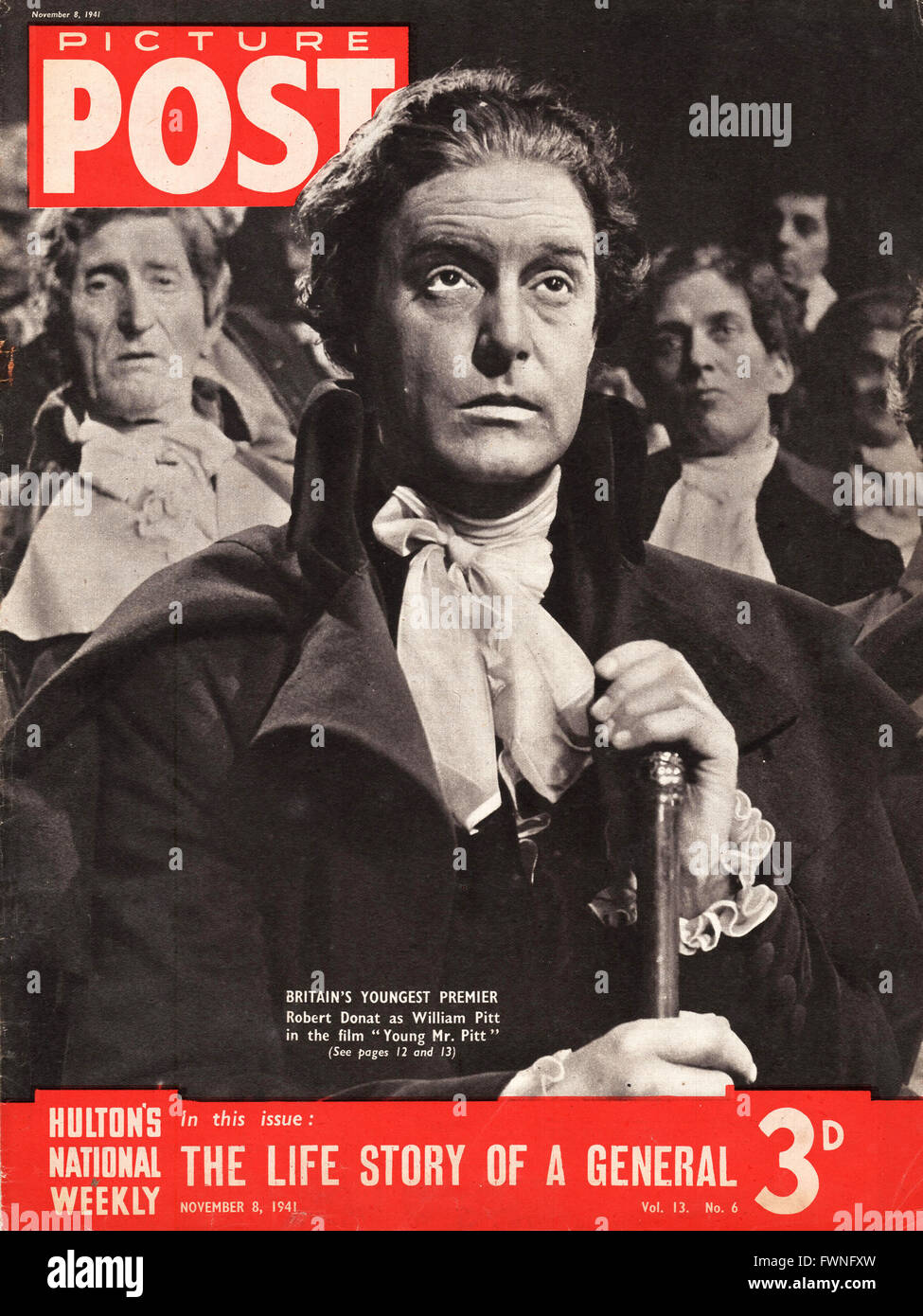 1941 front page Picture Post Actor Robert Donat in the film 'Young Mr Pitt' Stock Photo