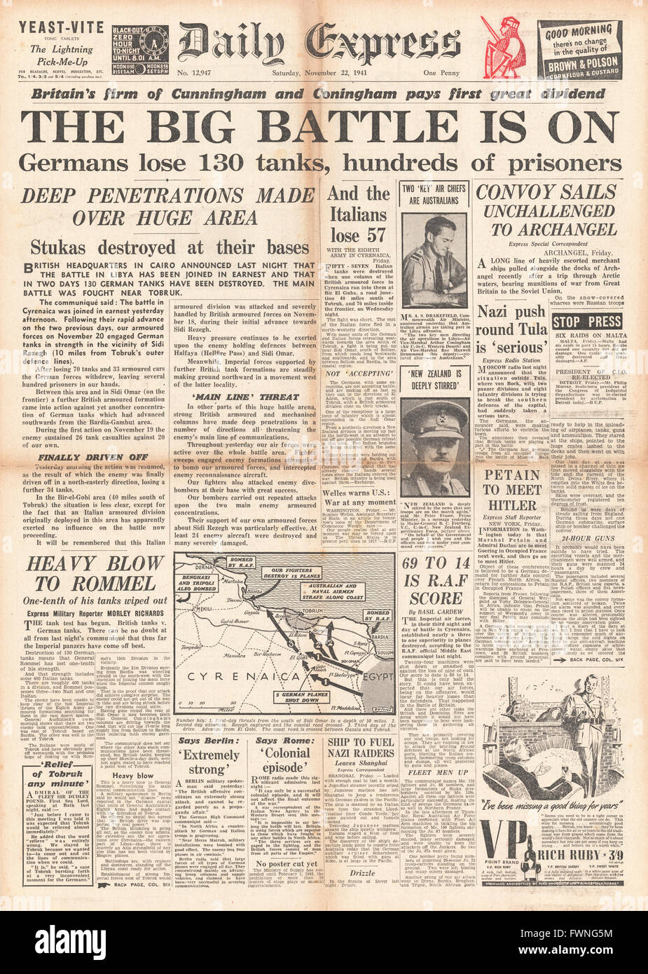 1941 front page Daily Express Battle for Libya Stock Photo