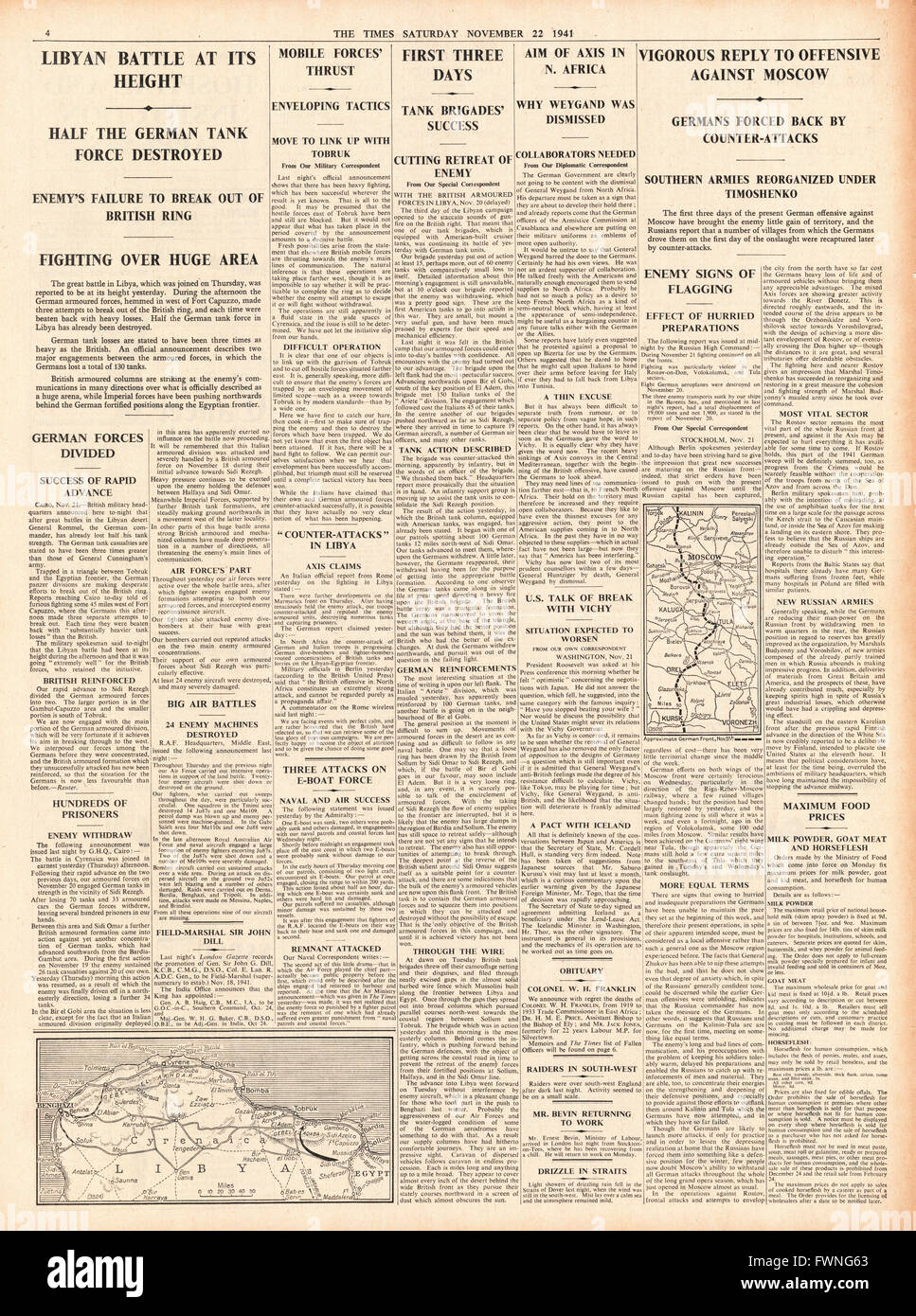 1941 page 4 The Times Battle for Libya Stock Photo