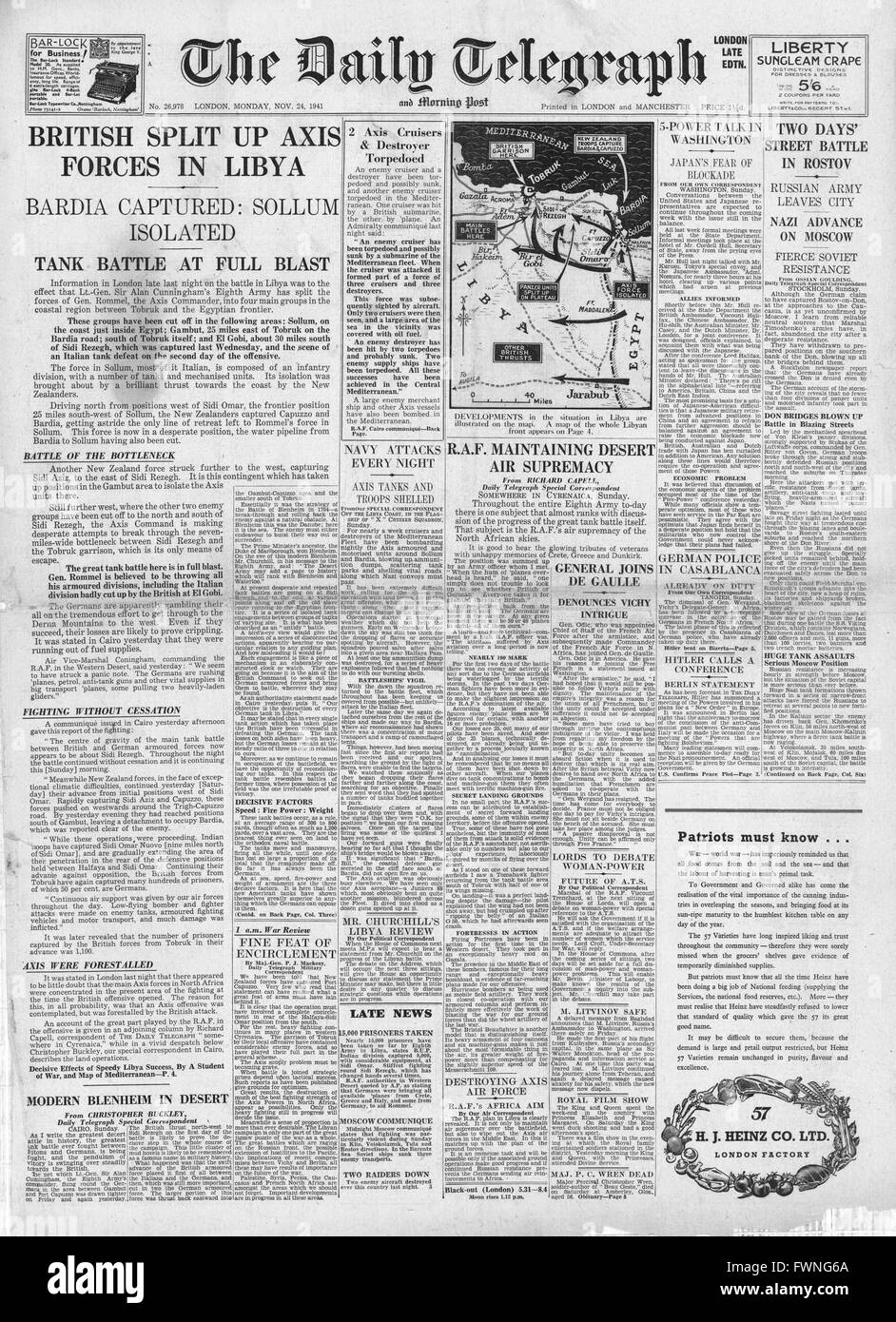 1941 front page Daily Telegraph Battle for Libya Stock Photo