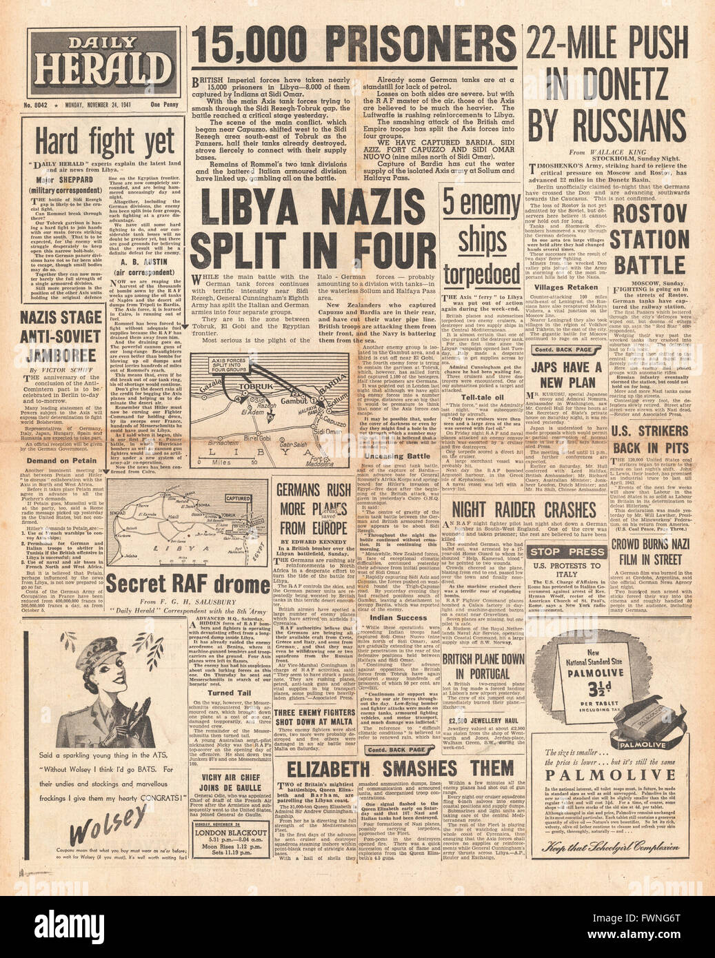 1941 front page Daily Herald Battle for Libya Stock Photo