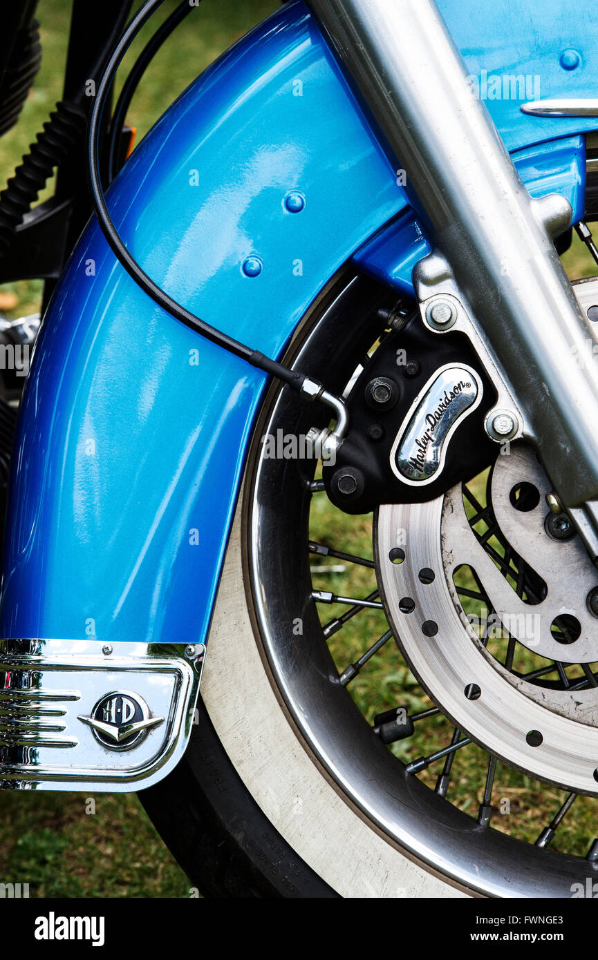 Harley Davidson 'heritage softtail' motorcycle mudguard and brake caliper detail Stock Photo