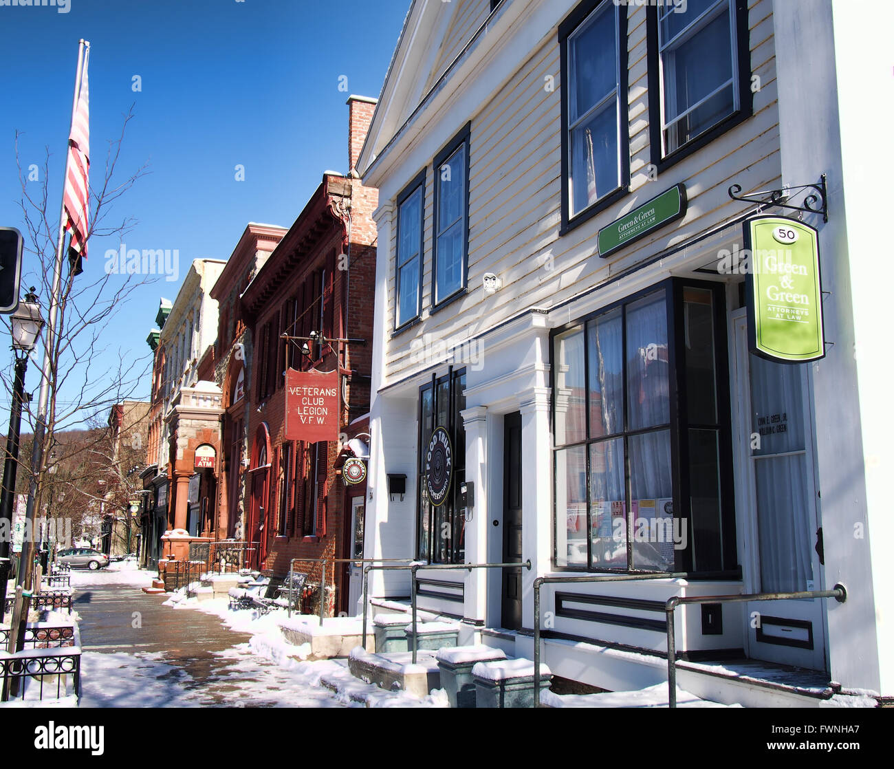 Cooperstown village street in winter Stock Photo