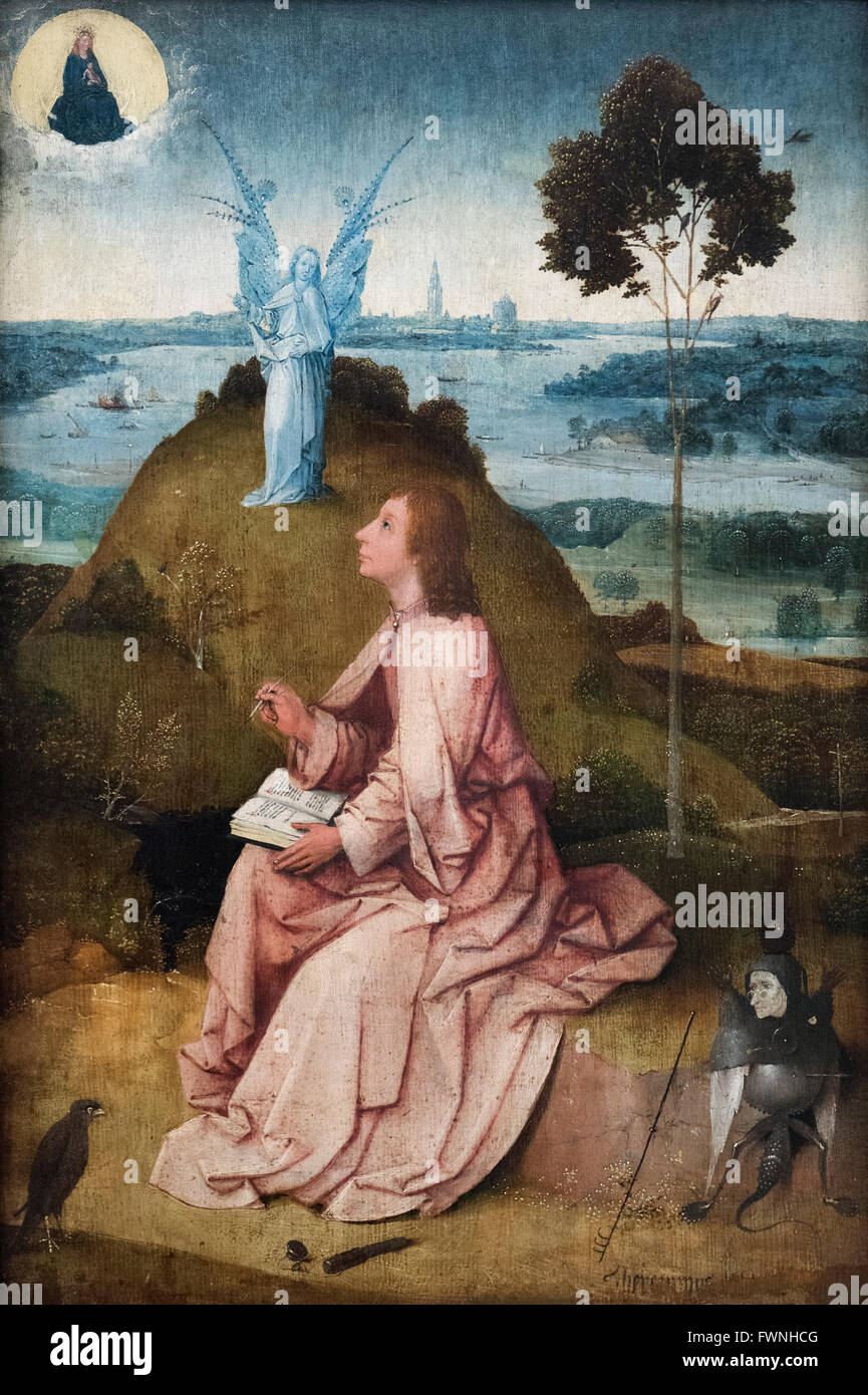 Hieronymus Bosch (ca. 1450's - 1516's), St John the Evangelist on the Island of Patmos, ca. 1488/89. Stock Photo