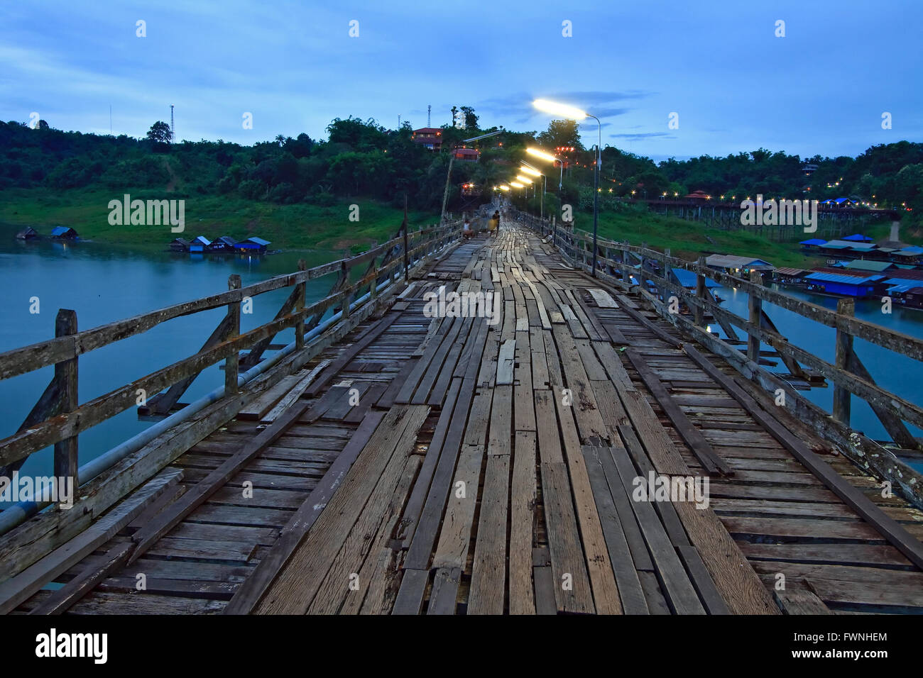Longest Wooden Bridge in Sangkraburi Kanchanaburi West of Thailand in