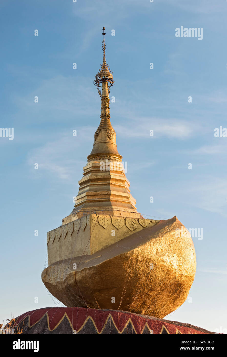 Kyaukthanban Stupa (Stone boat pagoda) on Mt. Kyaiktiyo, Burma, Myanmar Stock Photo