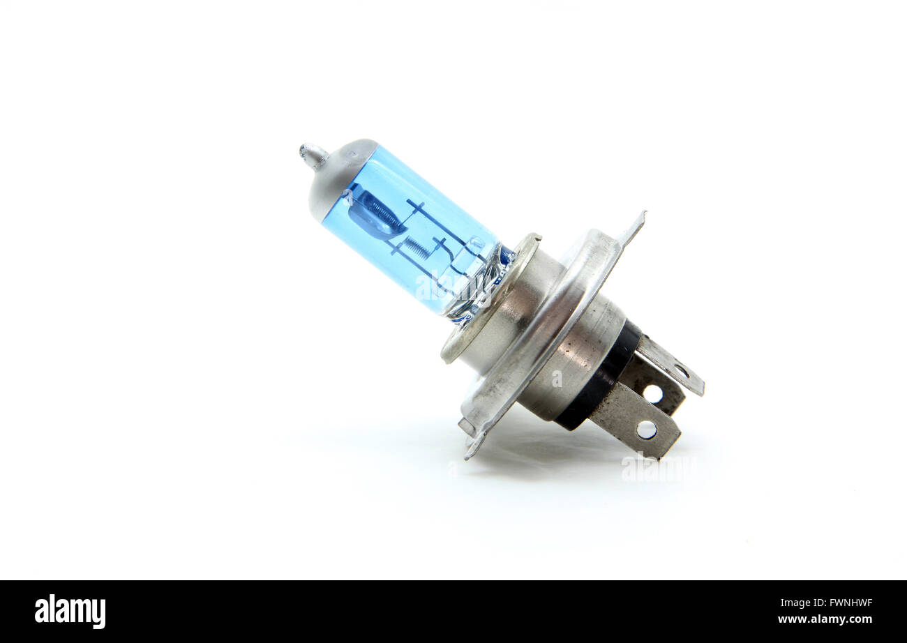 studio shot of car head lamp blue light bulb isolated on white