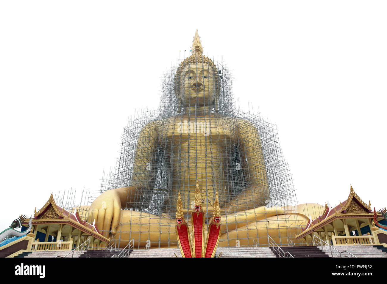 biggest golden buddha statue image outdoor in Temple Thailand Stock