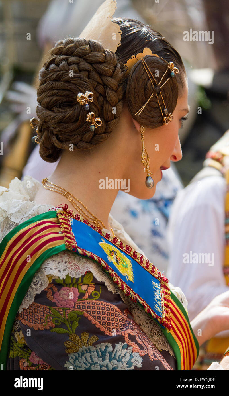 Woman wearing traditional costume from Valencia Spain Stock Photo