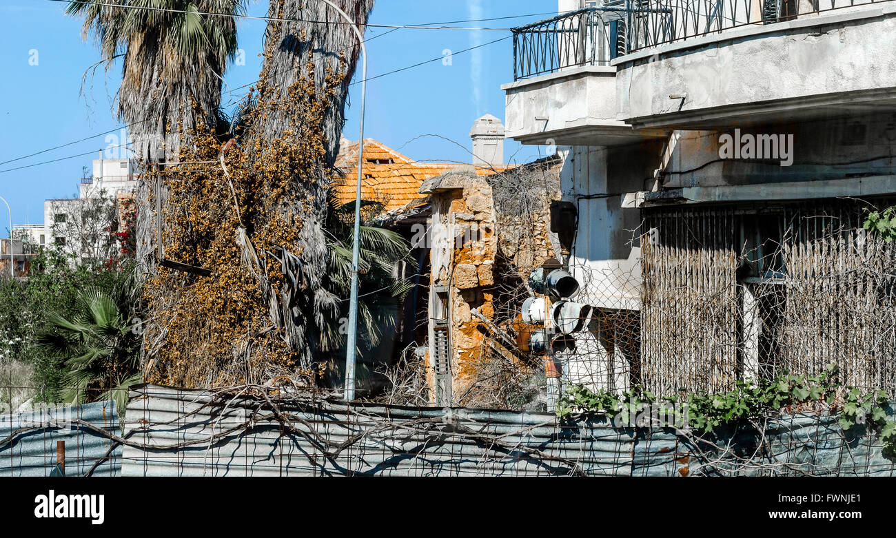 Buildings in Varosha, an abandoned southern quarter of the Cypriot city of Famagusta. Stock Photo