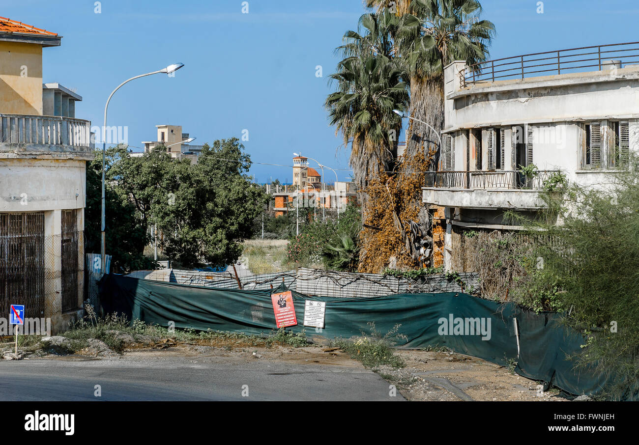 Buildings in Varosha, an abandoned southern quarter of the Cypriot city of Famagusta. Stock Photo