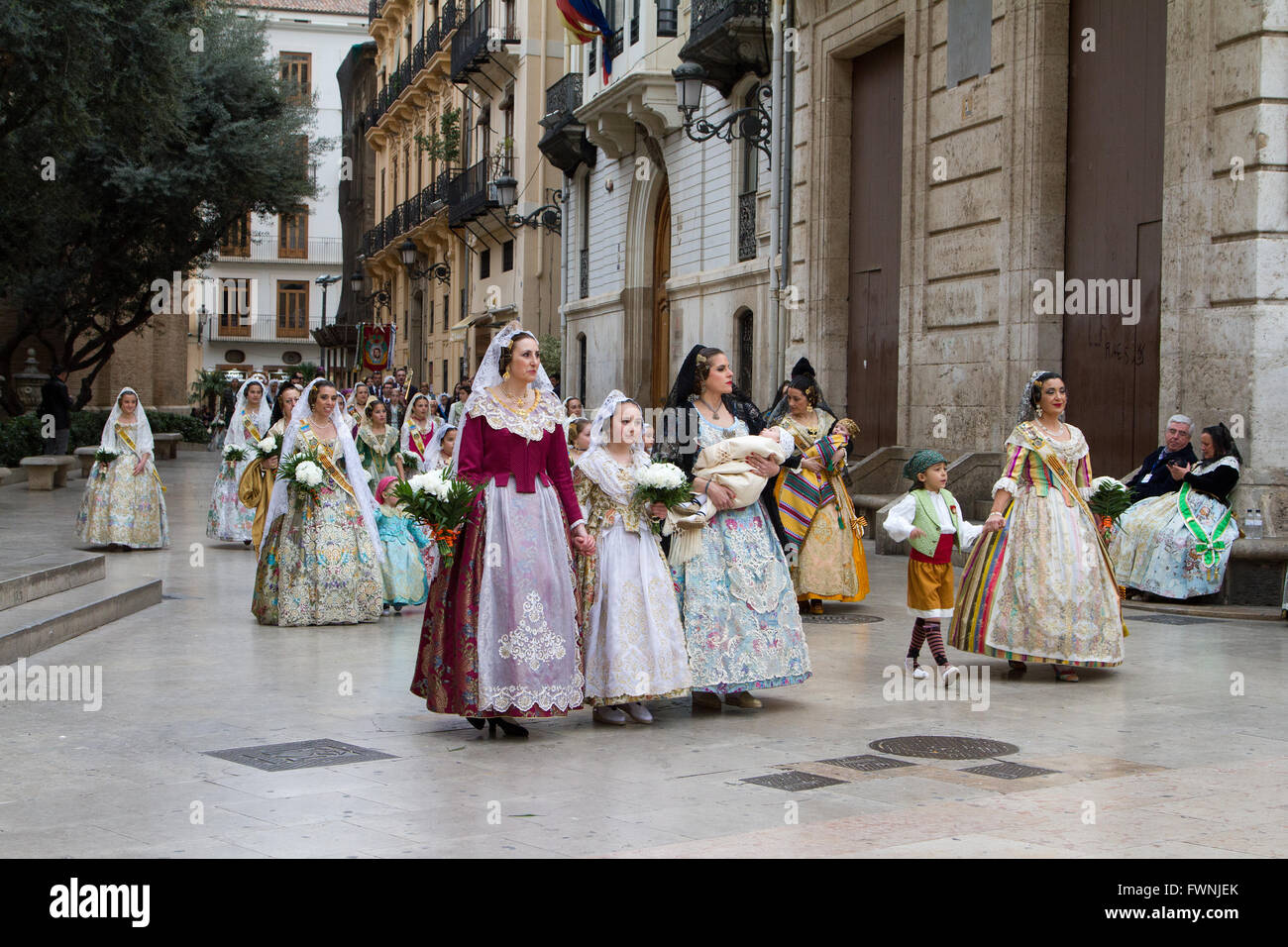 The annual procession for the offerings to the Lady of the Forsaken Valencia Spain Stock Photo