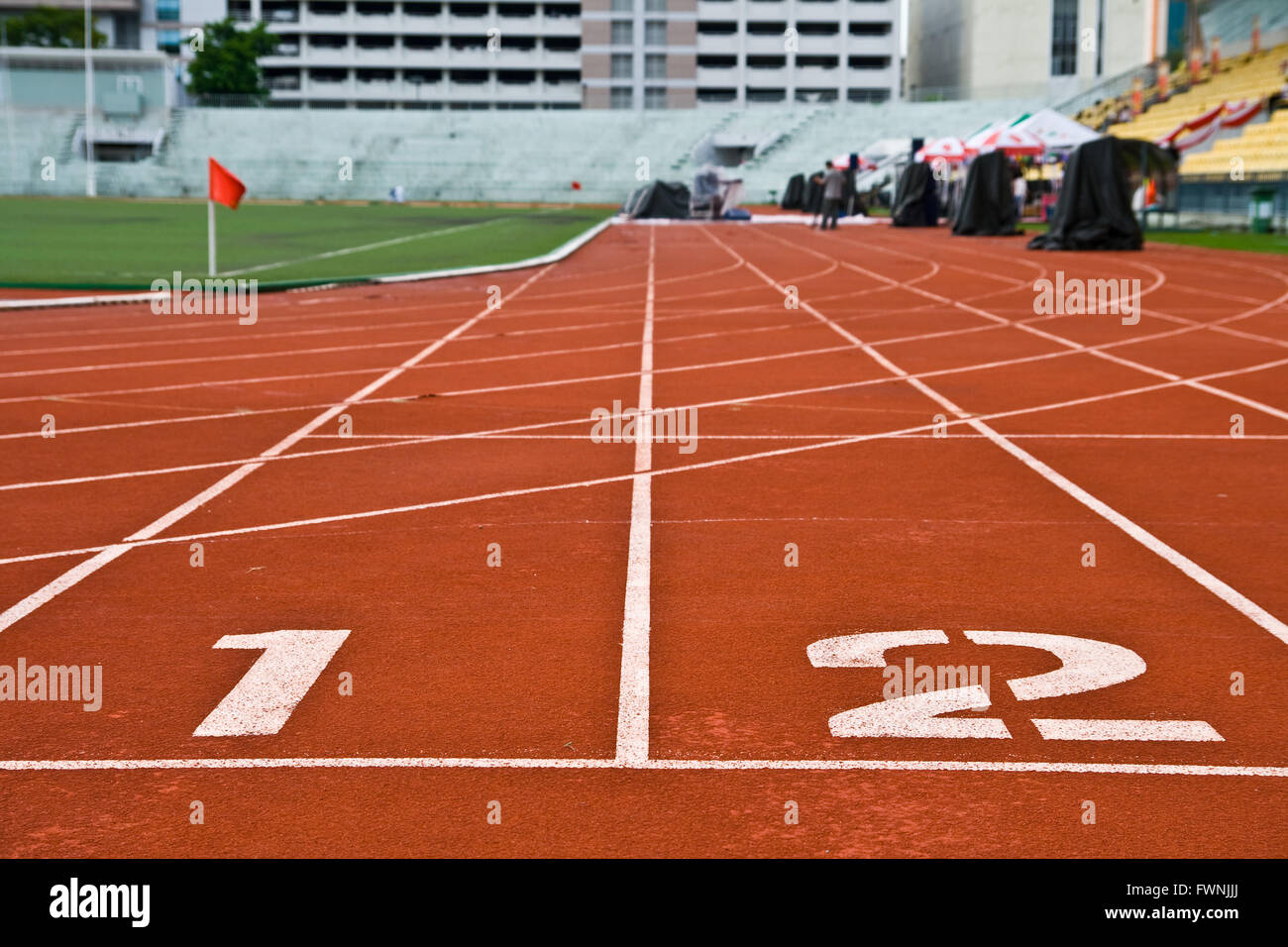 Number 1 and 2 on Starting grid of race track Stock Photo - Alamy