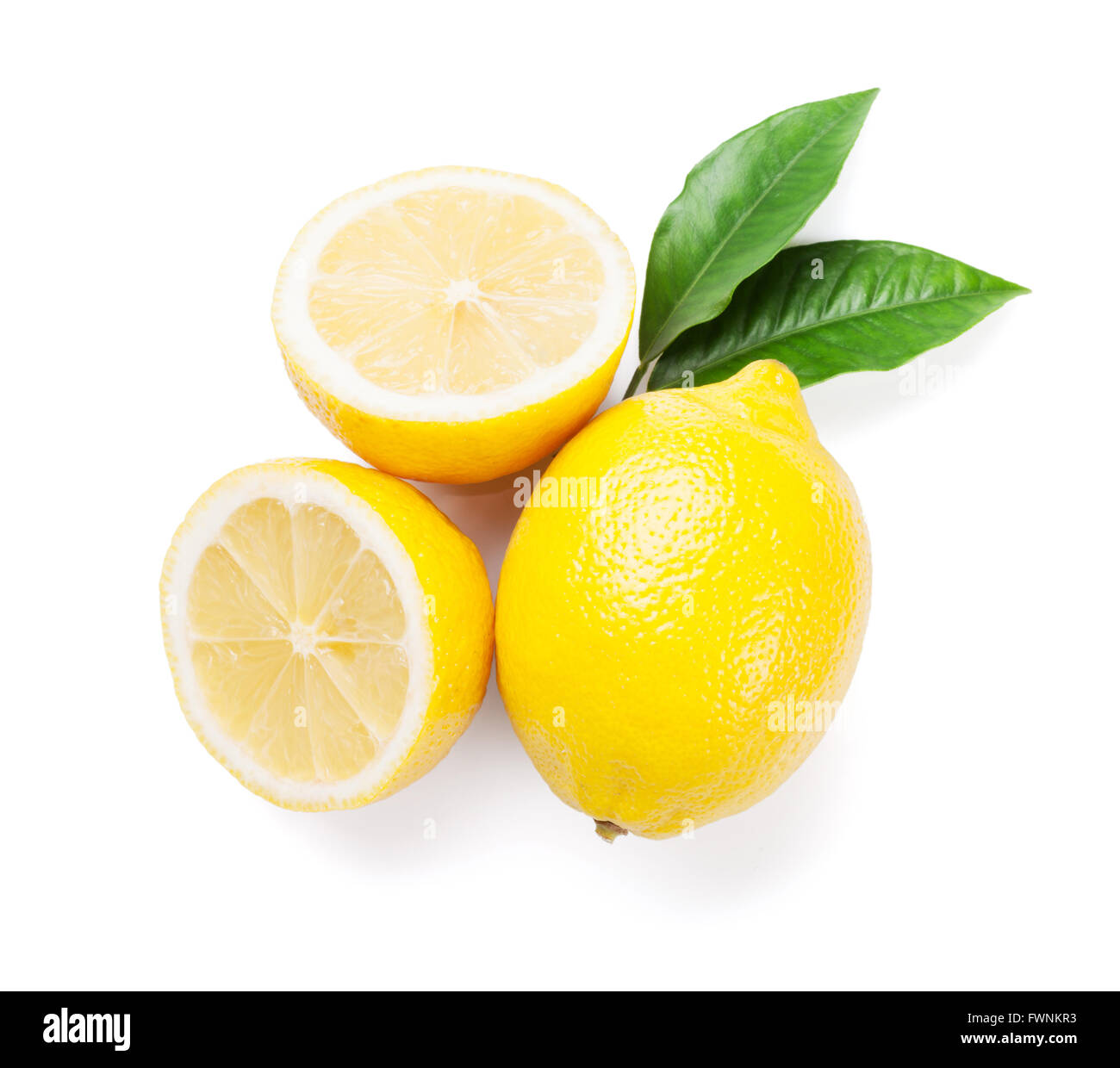 Fresh ripe lemons. Isolated on white background. Top view Stock Photo