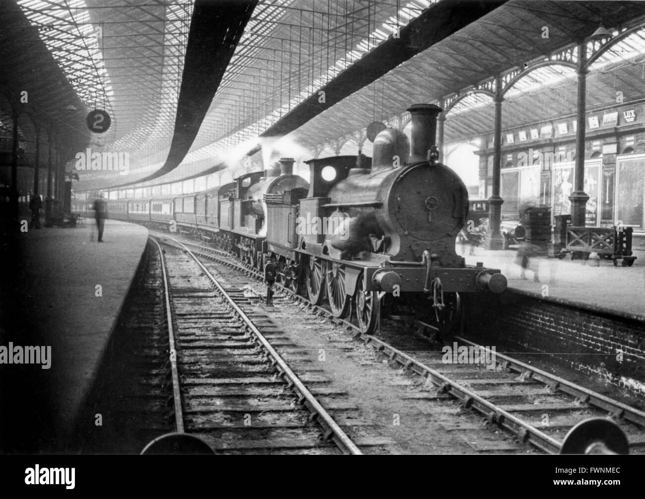 Arthur Mace regularly visited Euston Station over a 35 year period and made a series of pictures of trains at the buffer stops. Stock Photo