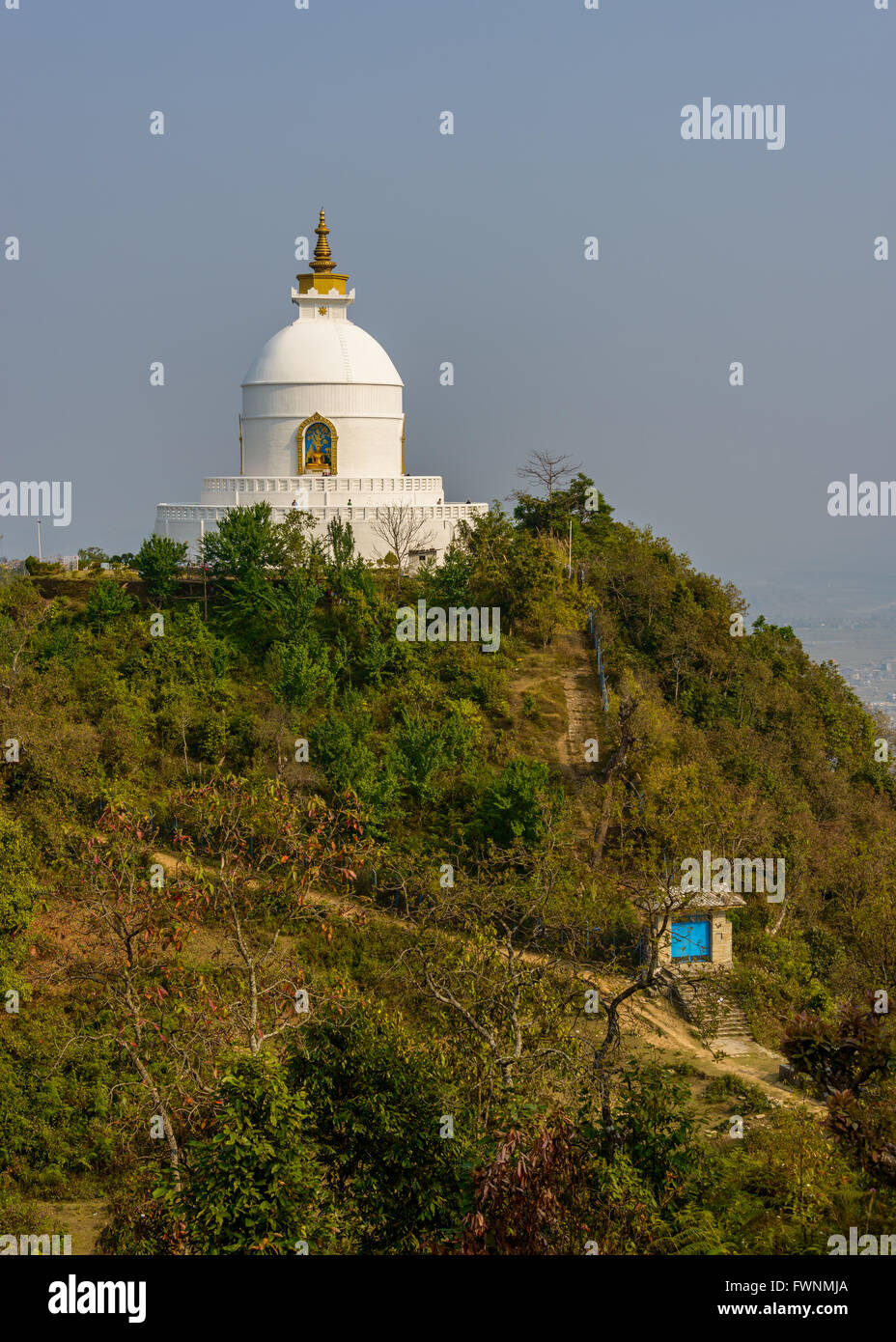 The World Peace Pagoda in Pokhara, Nepal Stock Photo