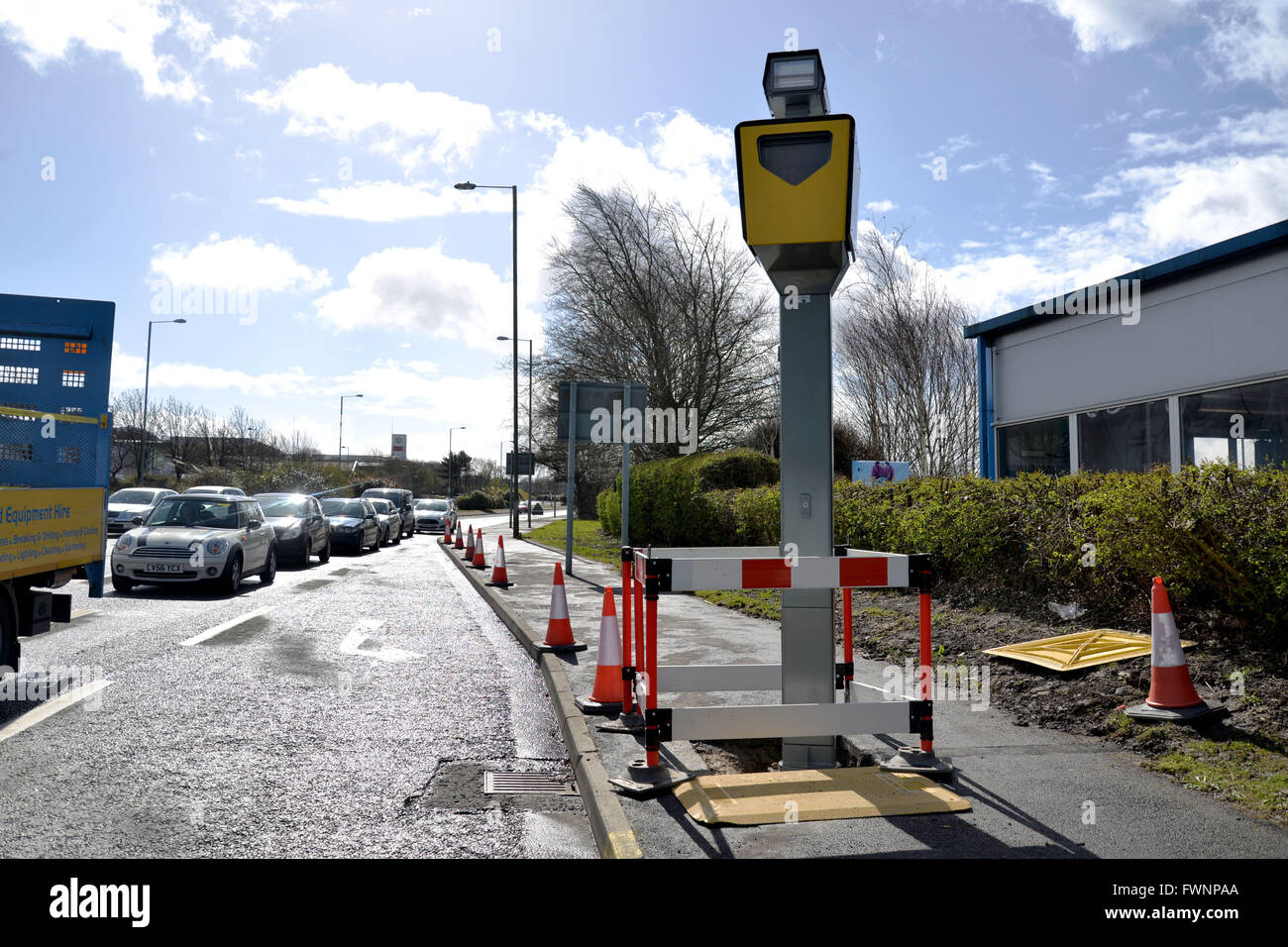 Swansea South Wales UK Wednesday 6th April 2016 Residents of Swansea in South Wales can be forgiven for thiking they will never escape the watchful l eyes of big brother as a series of brand new hi-tec speed and traffic light cameras hve appeared in the city. This camera is situated on one of the main arteries out of the city at Carmarthen Road and is located at traffic lights to catch motorists running red lights. Picture Steve Phillips Stock Photo