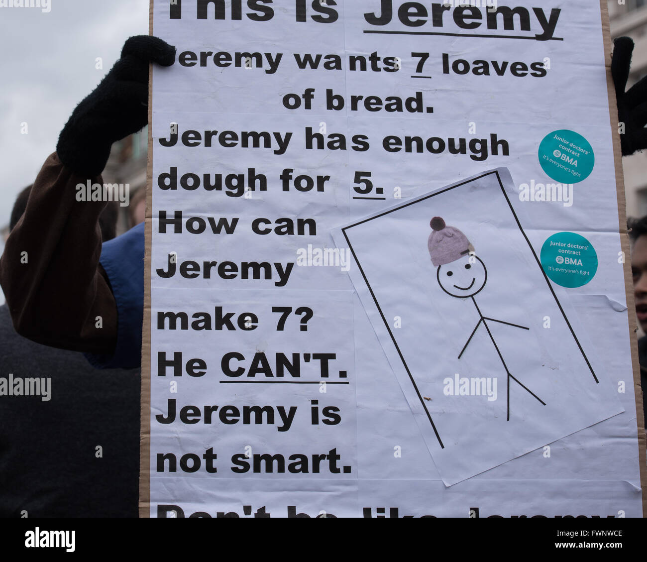 London, UK. 6th April 2016. Junior Docotr banner at protest outside St Thomas Hospital Credit:  Ian Davidson/Alamy Live News Stock Photo
