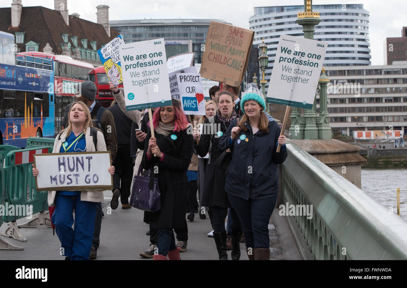 London, UK. 6th April 2016. Junior Doctors on their way to Richmond House, headquarters of the Department of Health Credit:  Ian Davidson/Alamy Live News Stock Photo