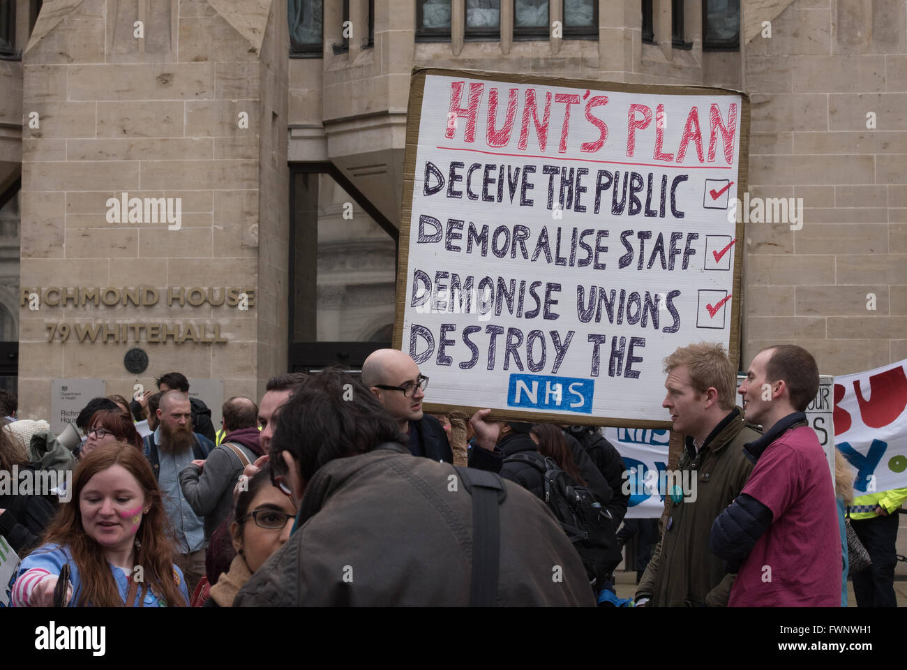 London, UK. 6th April 2016. Junior Doctors and other protesters outside Richmond House, headquarters of the Department of Health Credit:  Ian Davidson/Alamy Live News Stock Photo