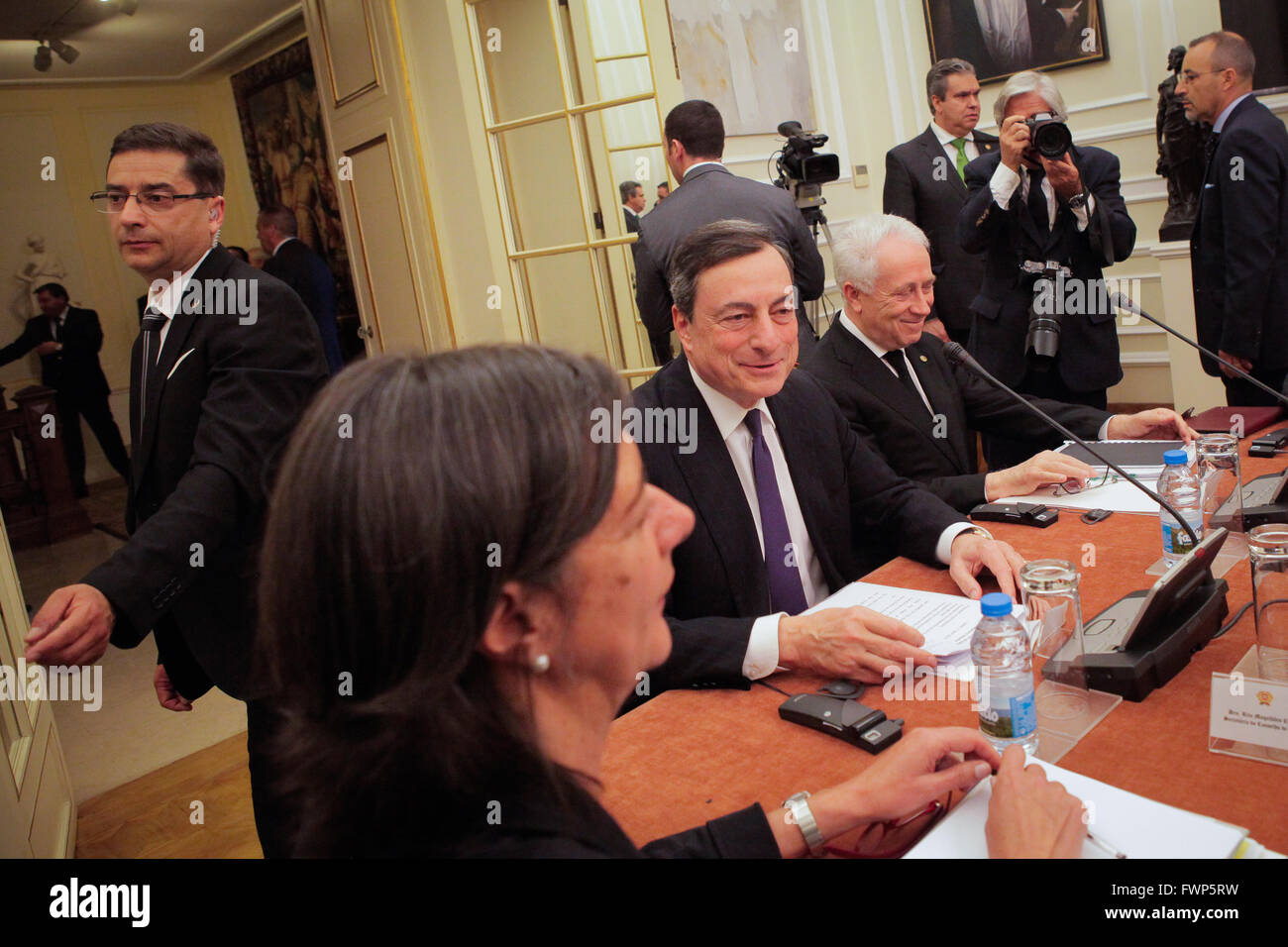 Belém, Portugal, 7th April, 2016. European Central Bank president, Mario Draghi, before his intervention at Portuguese State Council Credit:  Helena Poncini/Alamy Live News Stock Photo