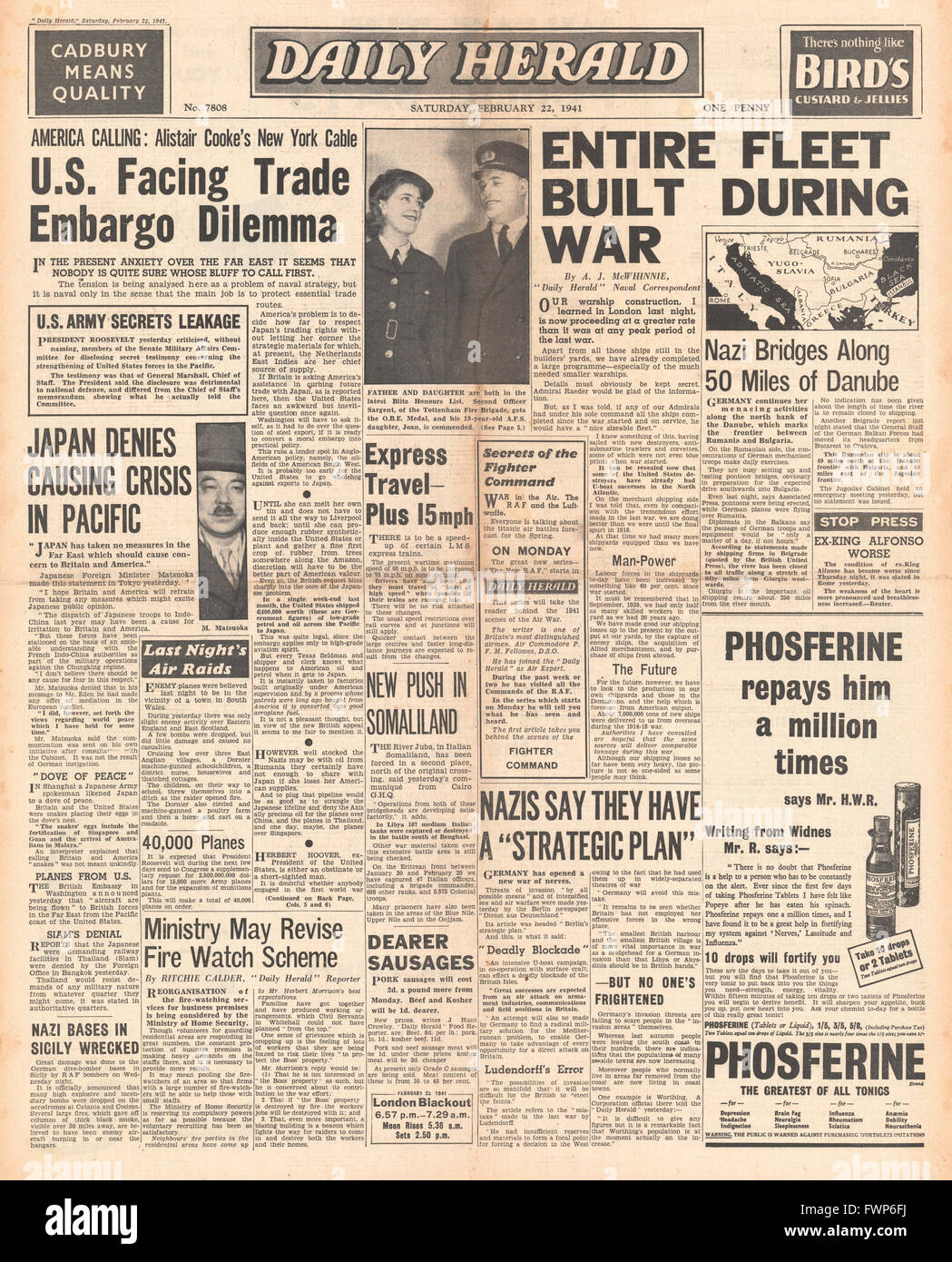 1941 front page Daily Herald U.S. faces Trade Embargo and Japan denies ...