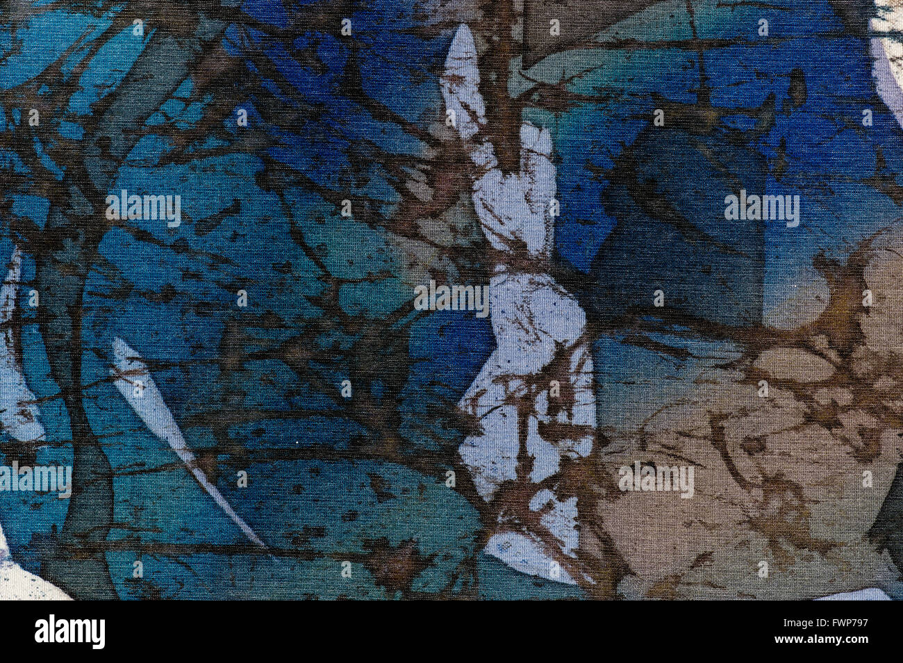 Abstraction, turquoise and violet, hot batik, background texture, handmade on silk, abstract surrealism art Stock Photo