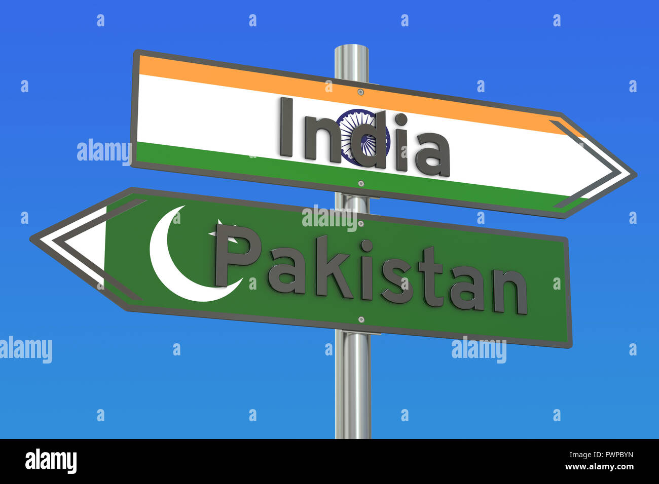 India and Pakistan relations concept, 3D rendering Stock Photo