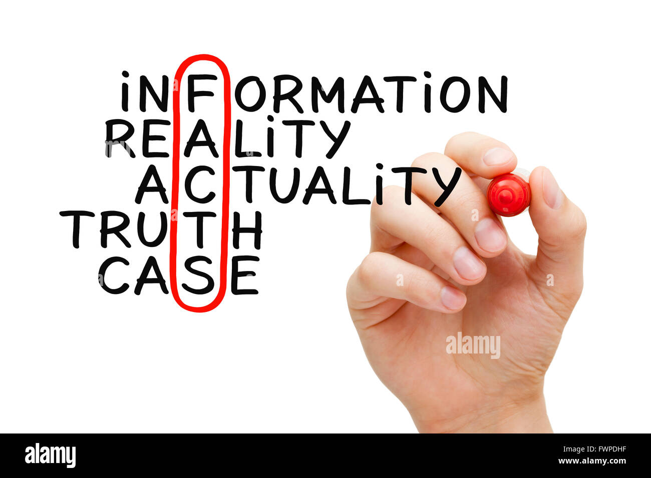 Hand writing Facts crossword concept with marker on transparent wipe