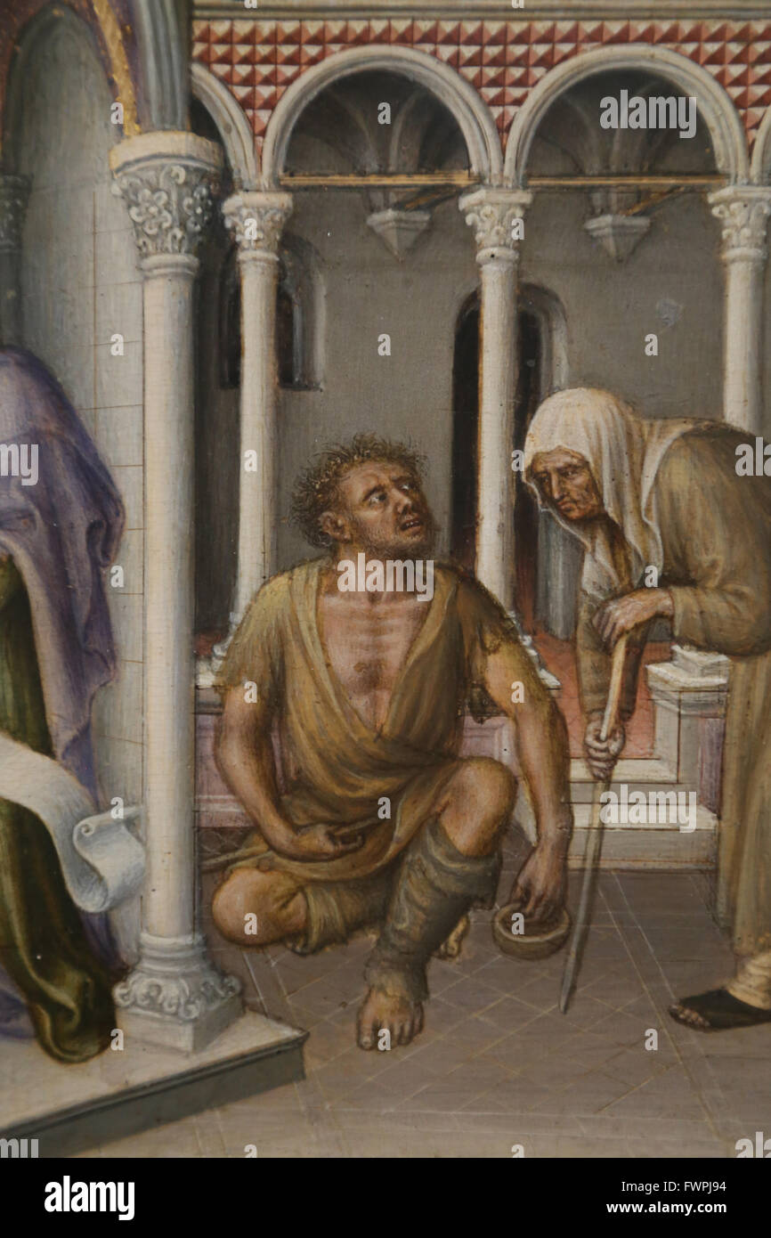 Gentile da Fabrinao (1370-1427). Italian painter. Presentation of Christ in the Temple, 1423. Gothic. Detail. Two poor. Louvre. Stock Photo