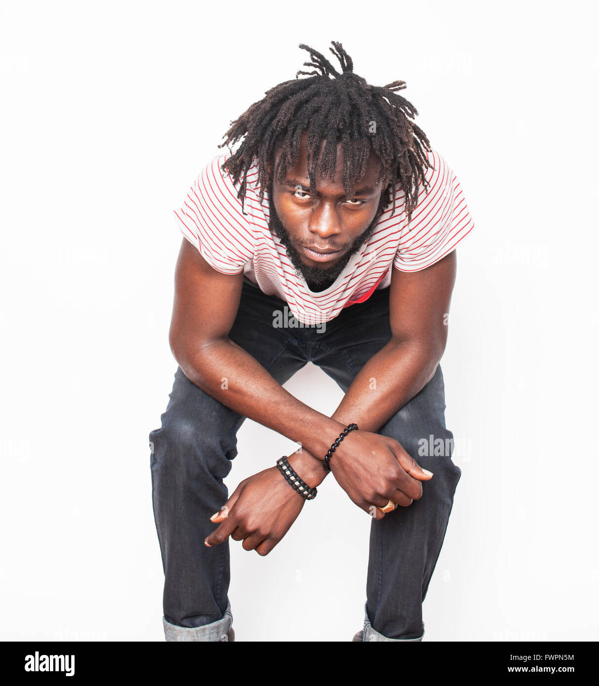 Young Handsome Afro American Man Angry Look Weed Junky Isolated