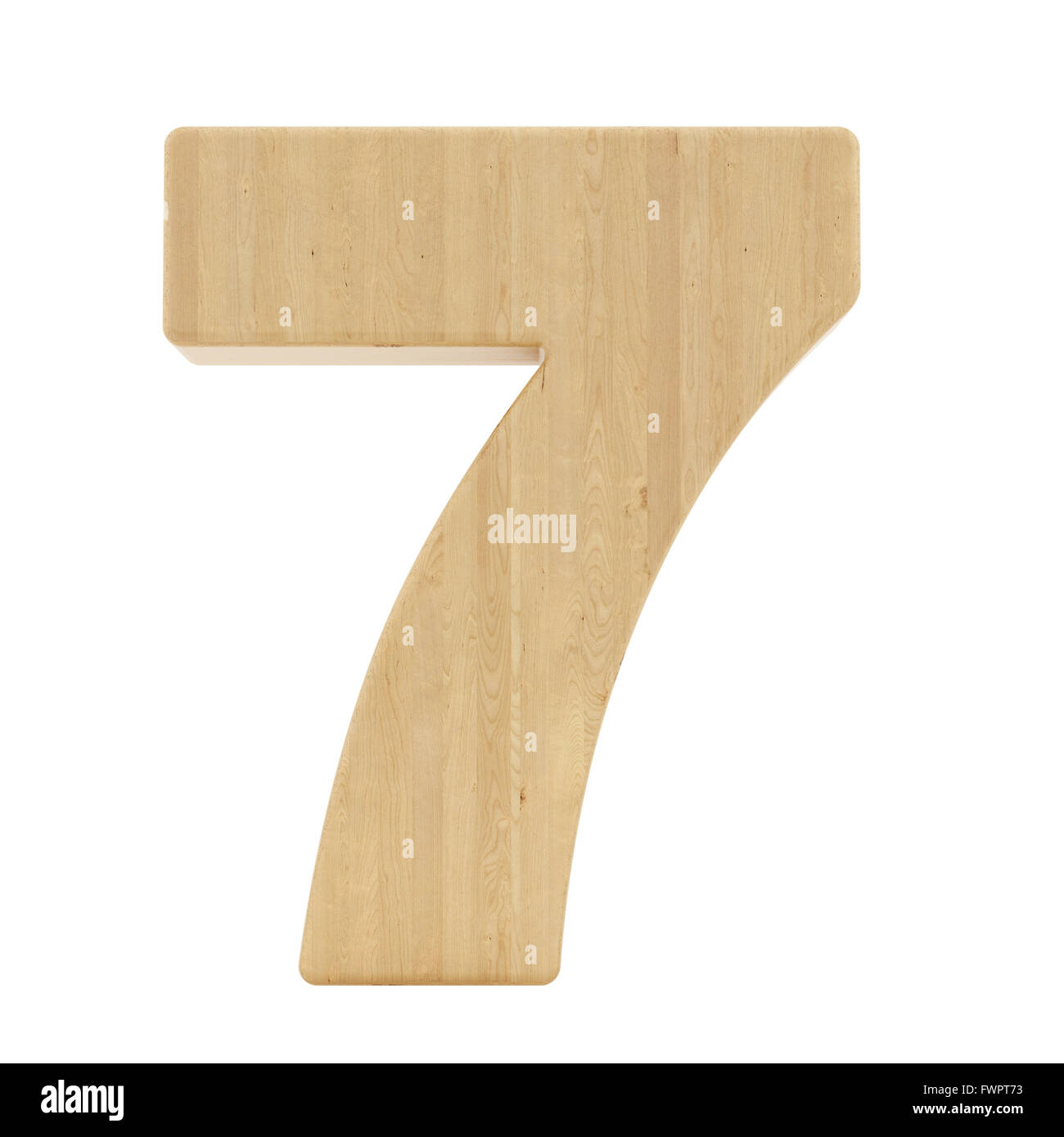 render of the number 7 with wood texture, isolated on white Stock Photo