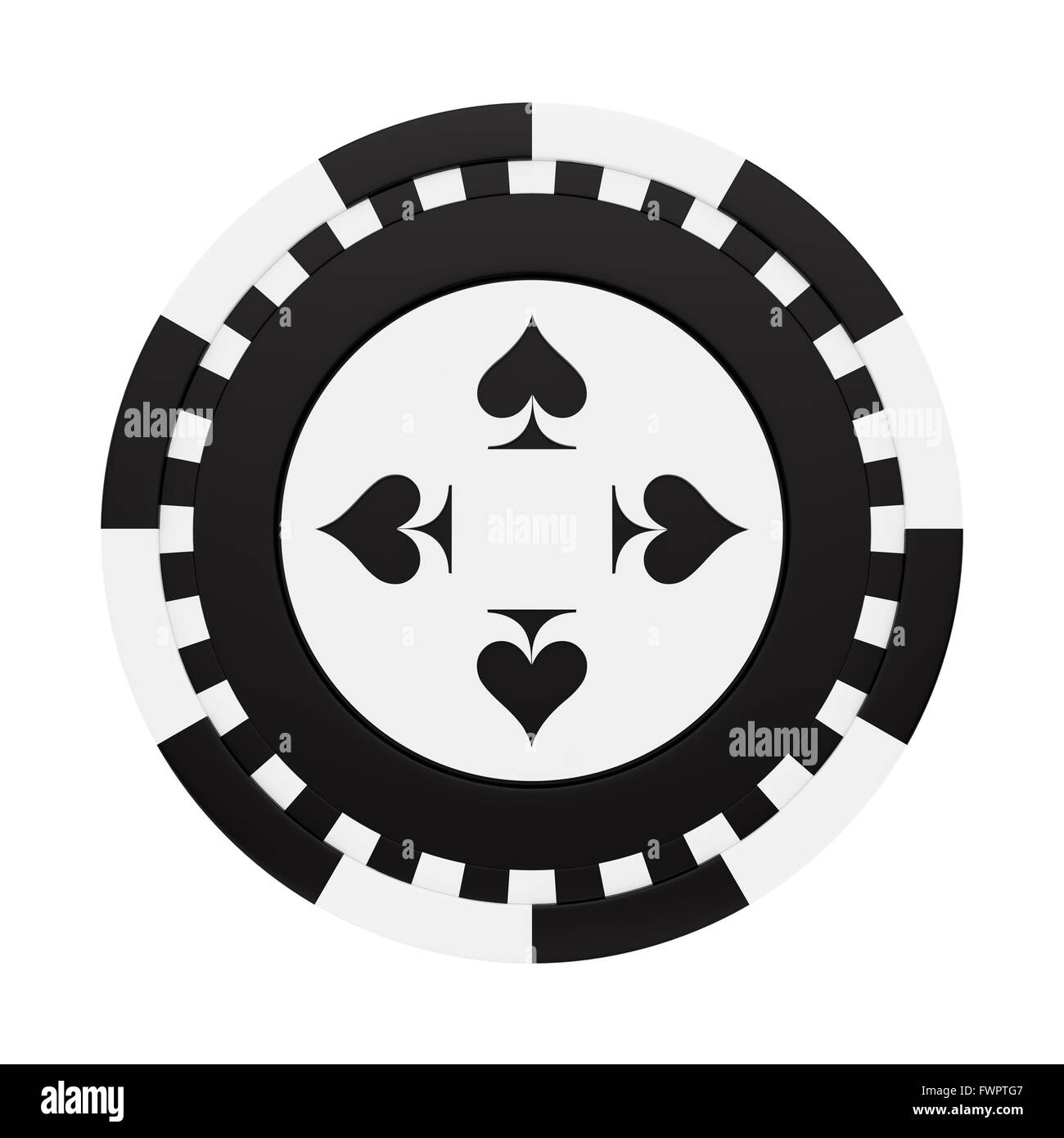 render of a casino chip with black spades, isolated on white Stock
