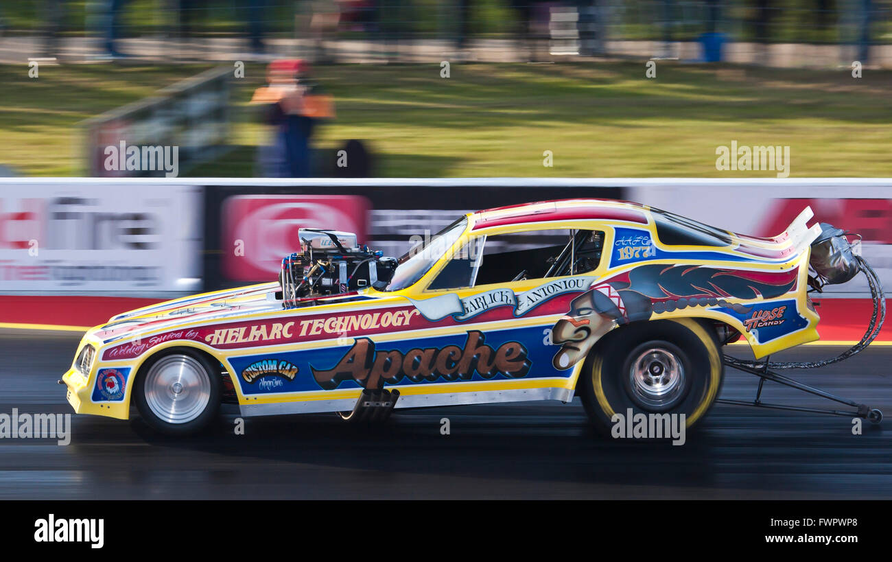 Nostalgia Funny car at Santa Pod Raceway, driven by Tim Garlick. Stock Photo