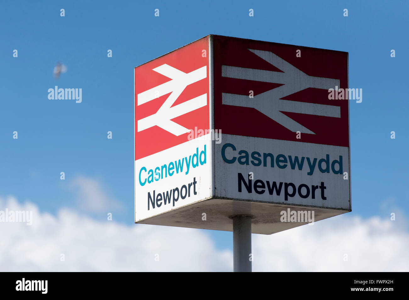 Newport railway train station in south Wales sign logo. Stock Photo