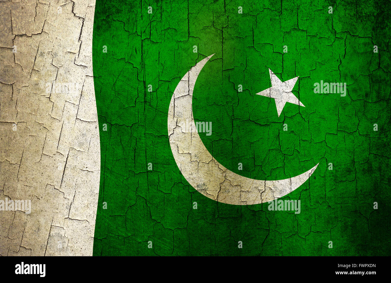 Pakistani flag on an old cracked wall Stock Photo