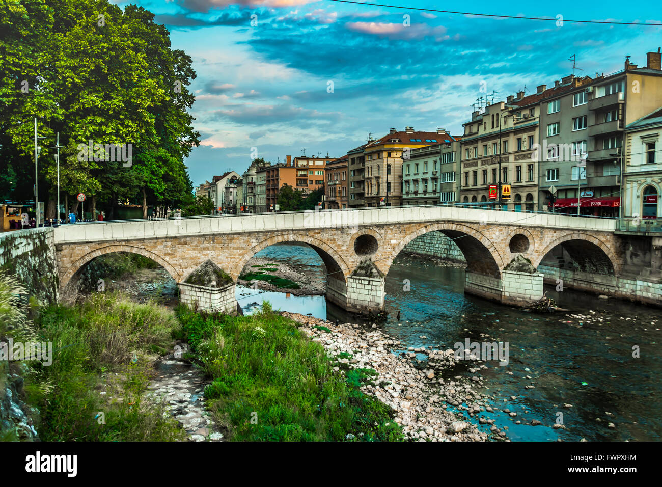Latin Bridge is the oldest preserved bridge in Sarajevo Stock Photo