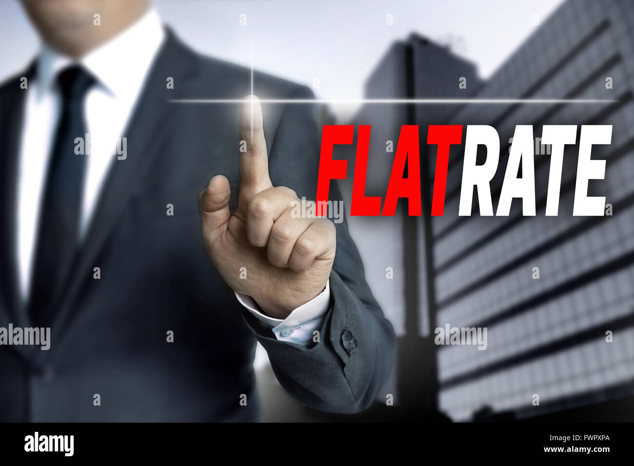 flatrate touchscreen is operated by businessman. Stock Photo