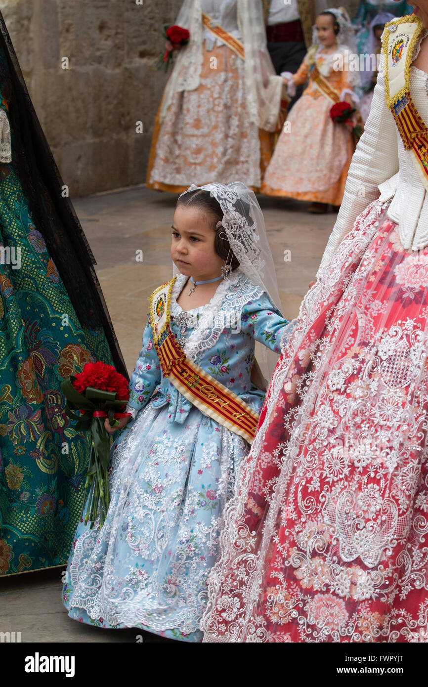Holy procession at the annual offerings to the Lady of the Forsaken Valencia Spain Stock Photo