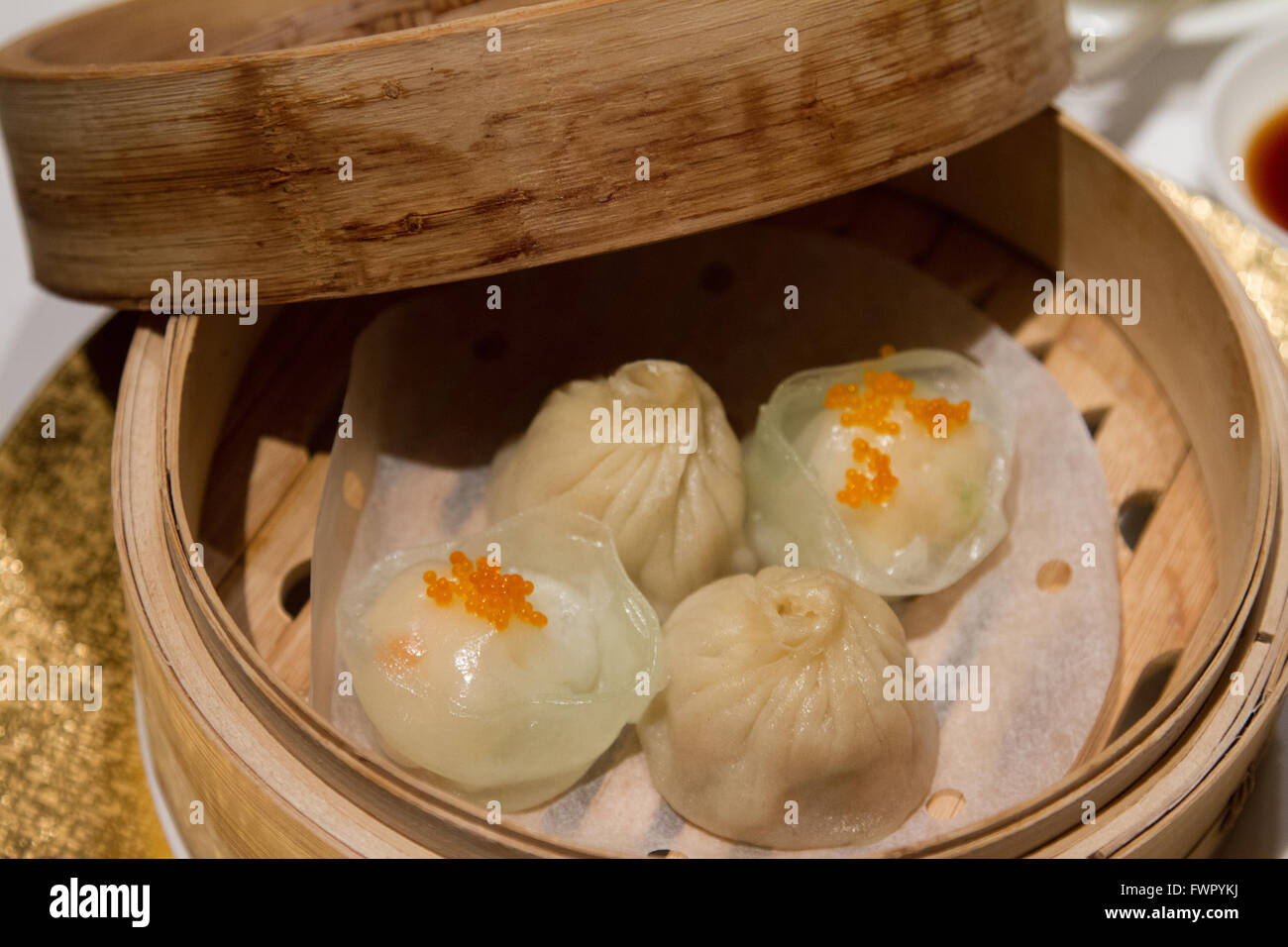 Dumpling Dim Sum served at the Shang Palace one Michelin star Cantonese restaurant at the Shangri La Hotel Paris France Stock Photo