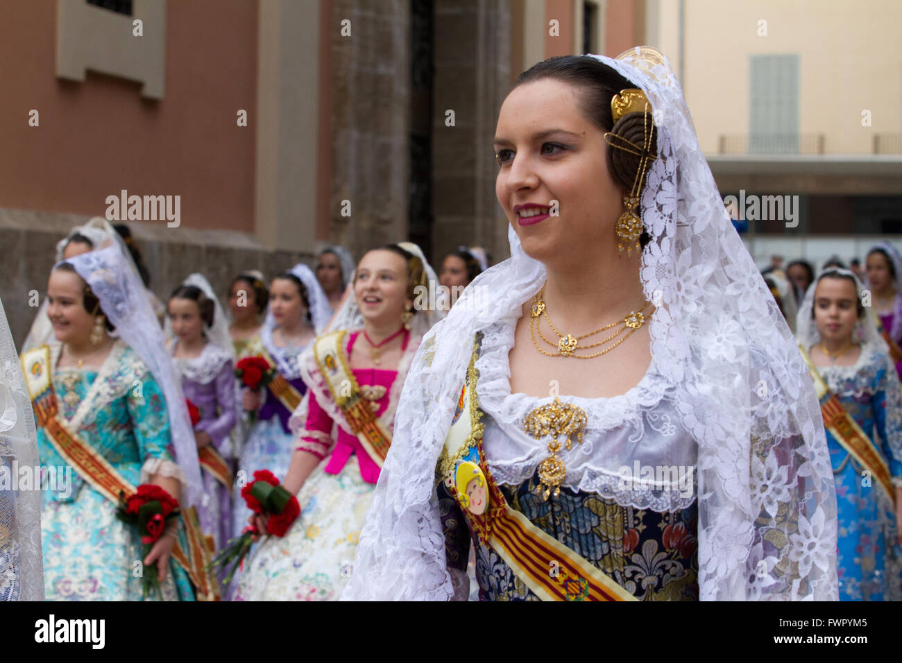 Holy procession at the annual offerings to the Lady of the Forsaken Valencia Spain Stock Photo