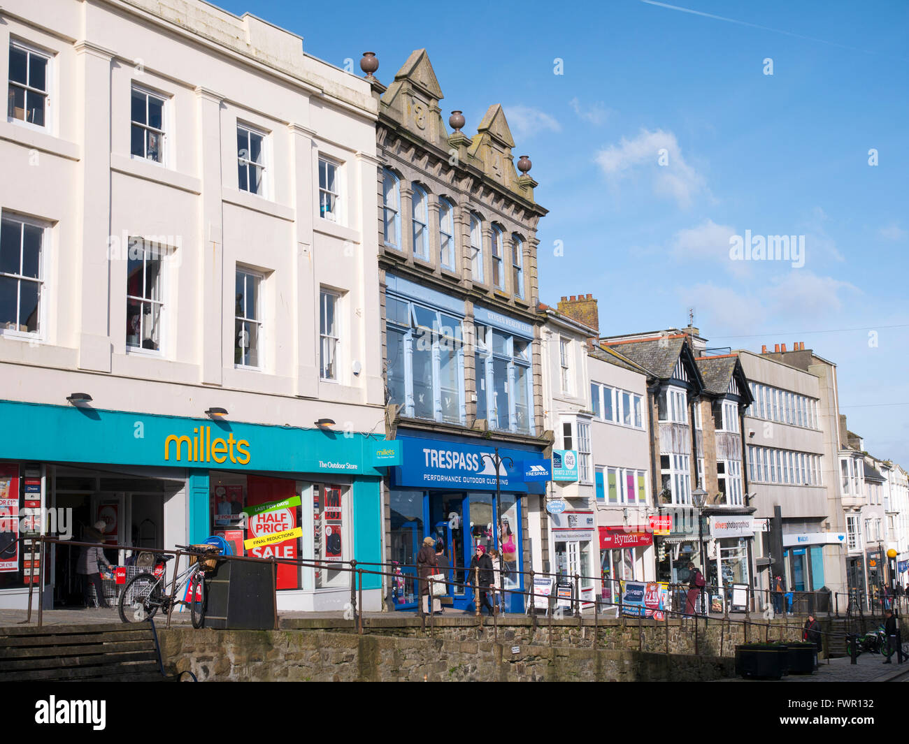Market Jew Street shops in Penzance, Cornwall England UK. Stock Photo