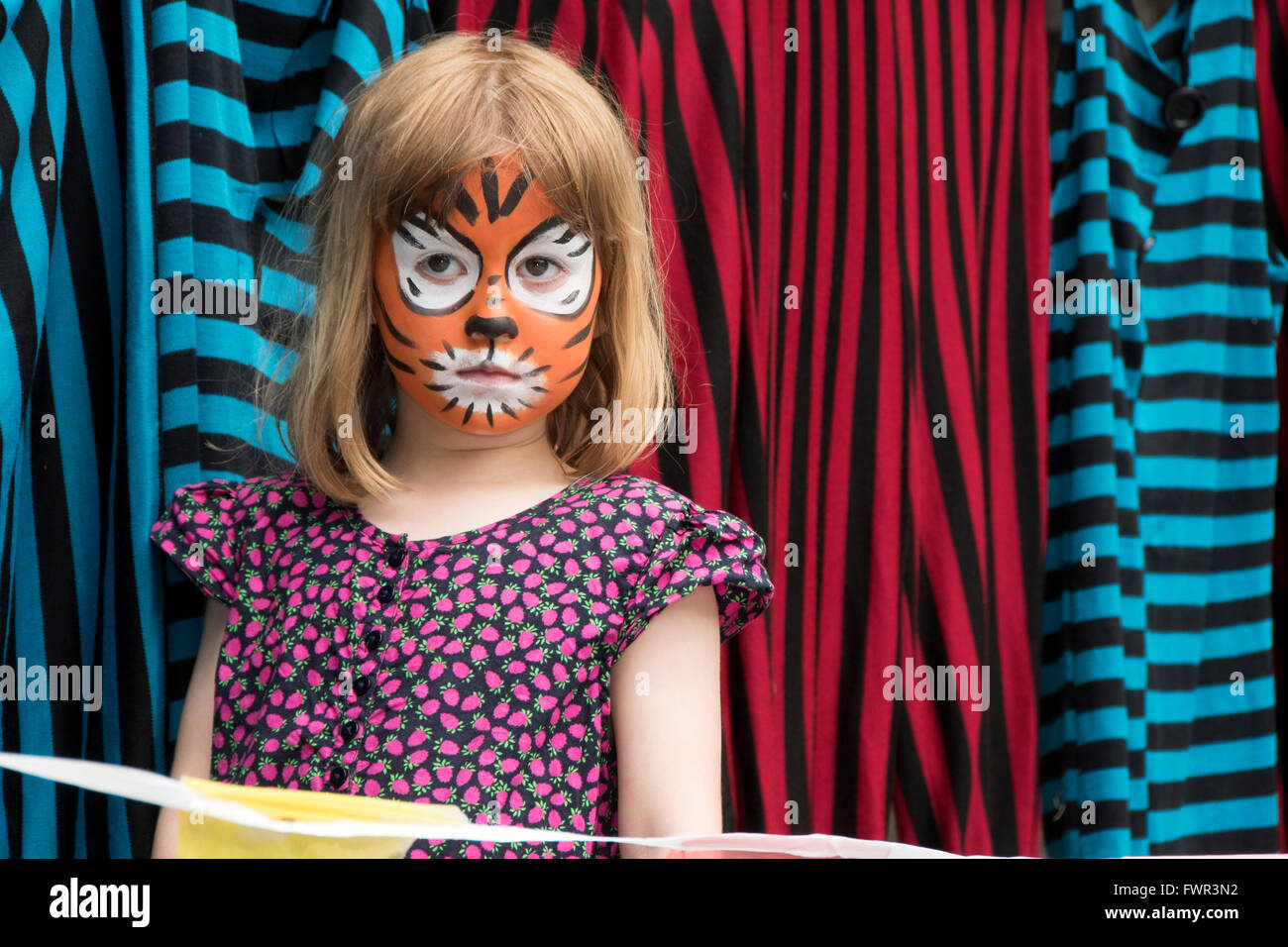 sad, face-paint abstract, tiger, action, actor, actress, adult, affect, anger, angry, art, arty, beauty, blue, alamy, casual kid Stock Photo