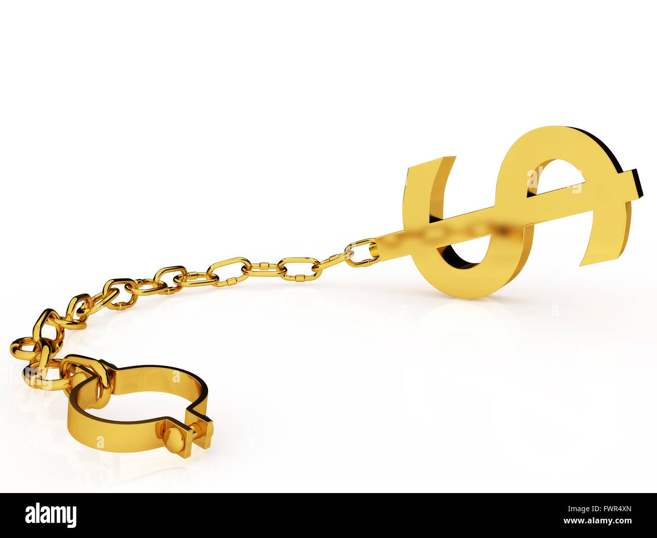 Ball and chain dollar symbol isolated on a white background. Stock Photo