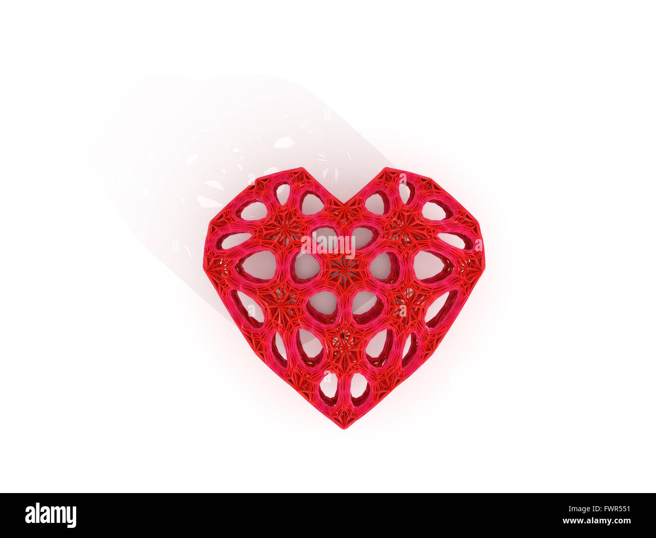 Intricate geometric heart and long shadow isolated on white background. Stock Photo