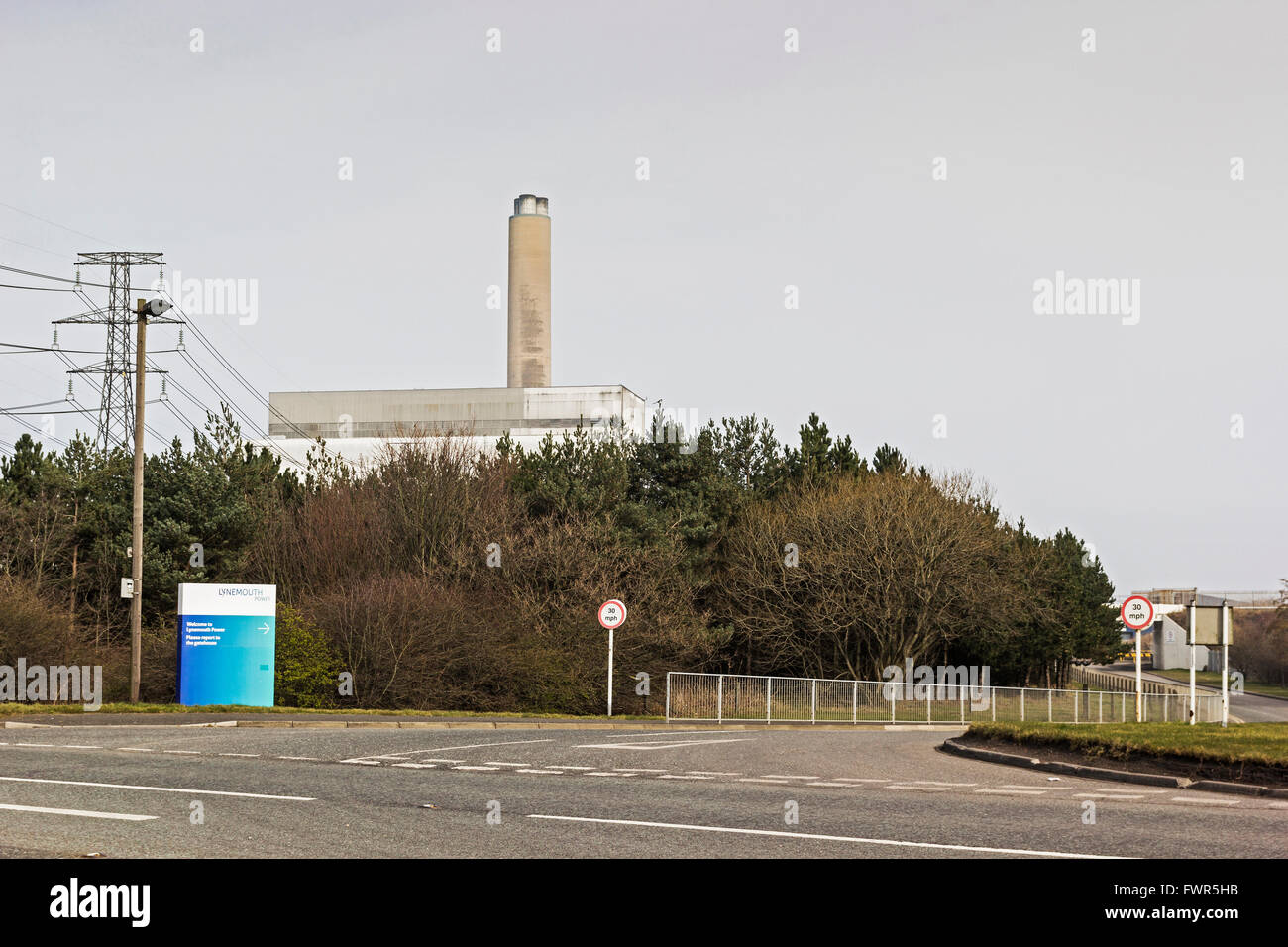 Entrance to Lynemouth Power Station near Ashington on the Northumberland coast of the UK. Stock Photo