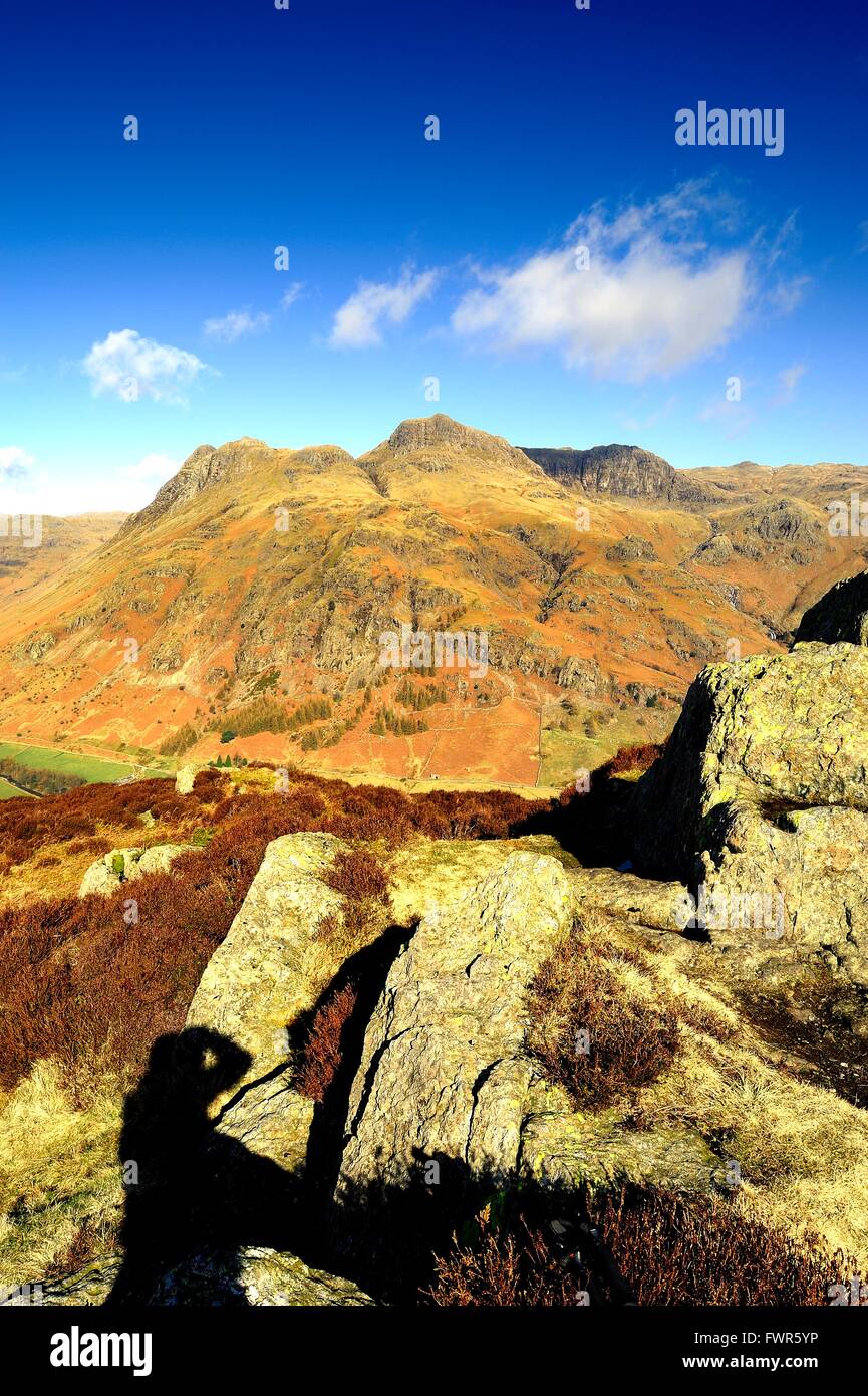 The Great Langdale valley and fells from Side Pike Stock Photo