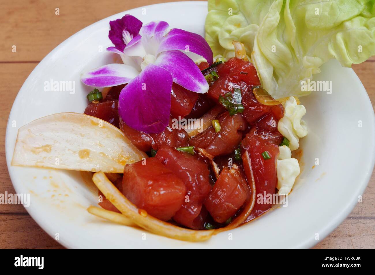 Hawaiian ahi tuna poke with Maui onions Stock Photo