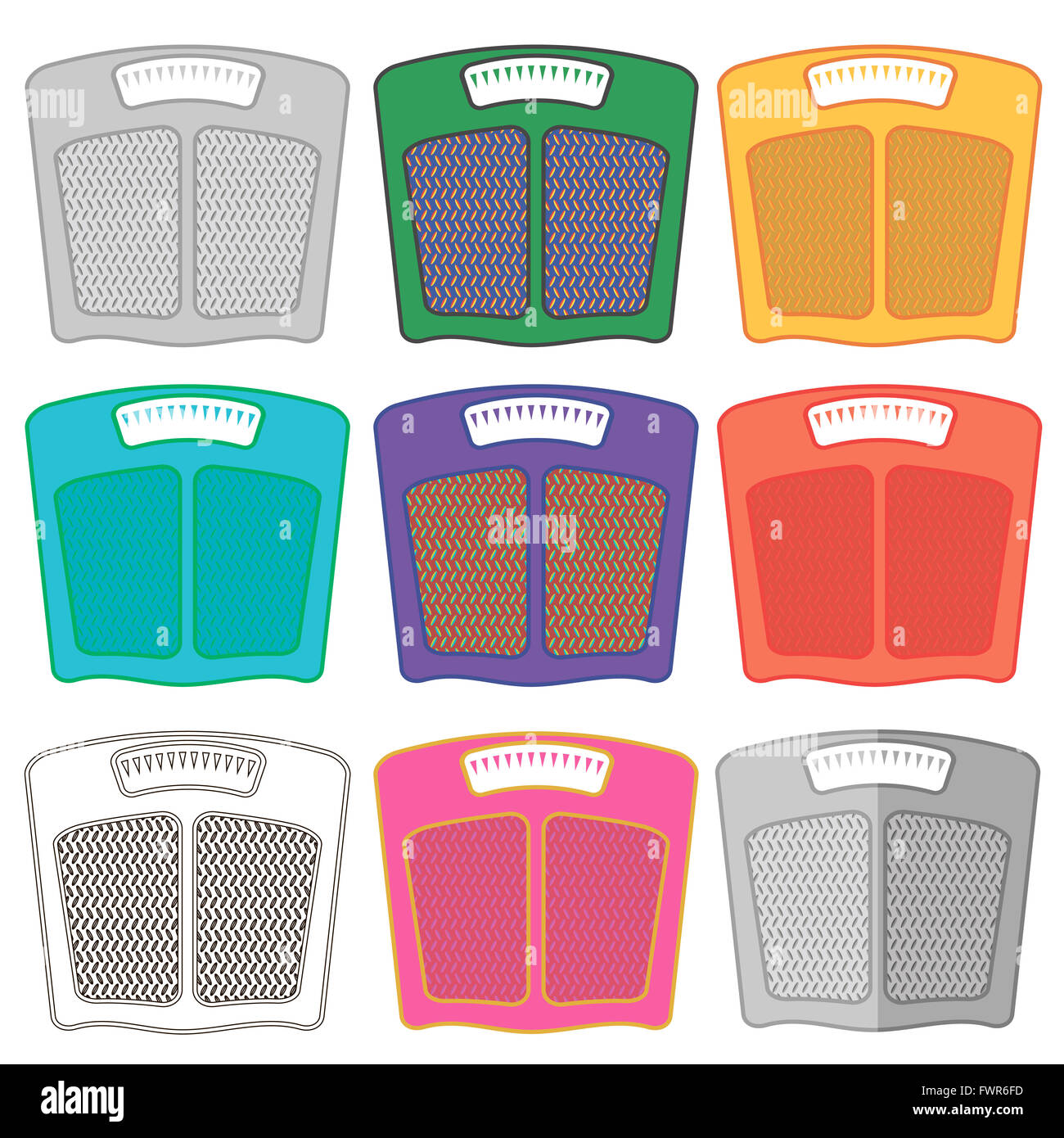Set of Colorful Body Weigh Scales Stock Photo