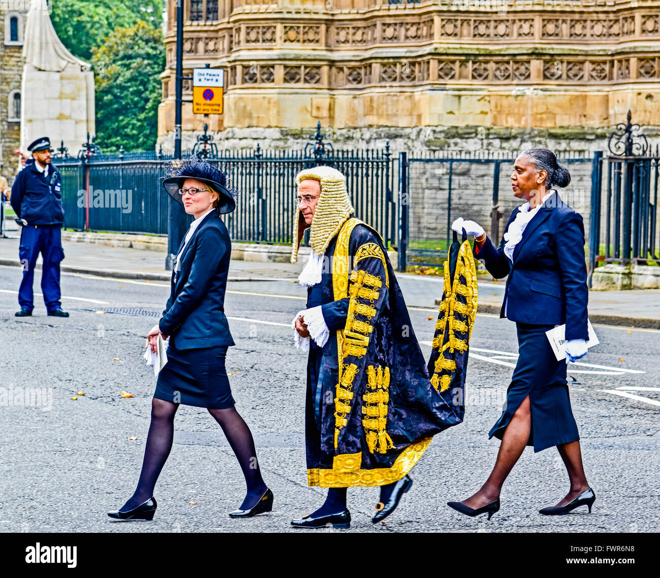 Judges and QCs, fully robed, coming from the annual judges service in